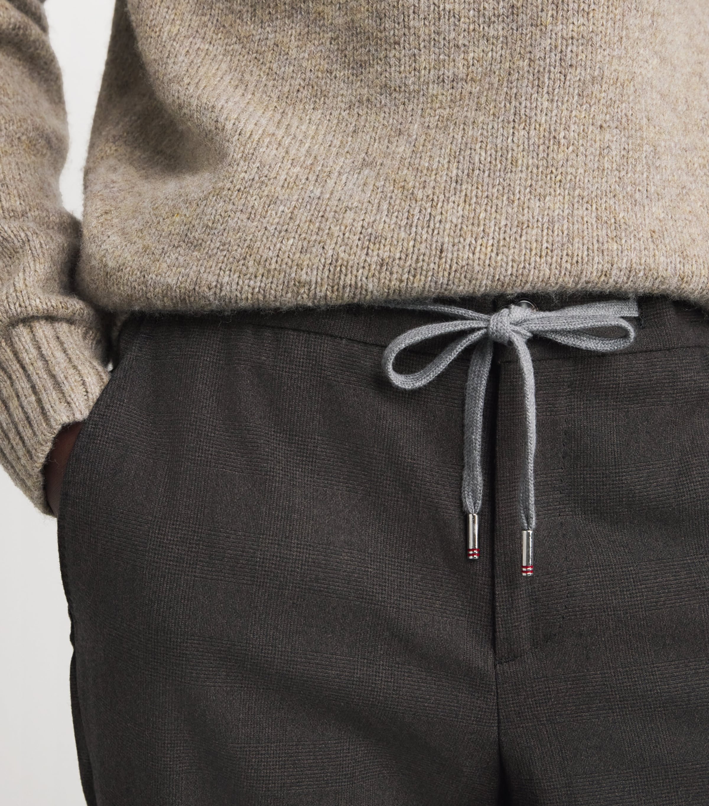 Wool Micro-Check Drawstring Trousers 08 - BROWN PLAID Image 6