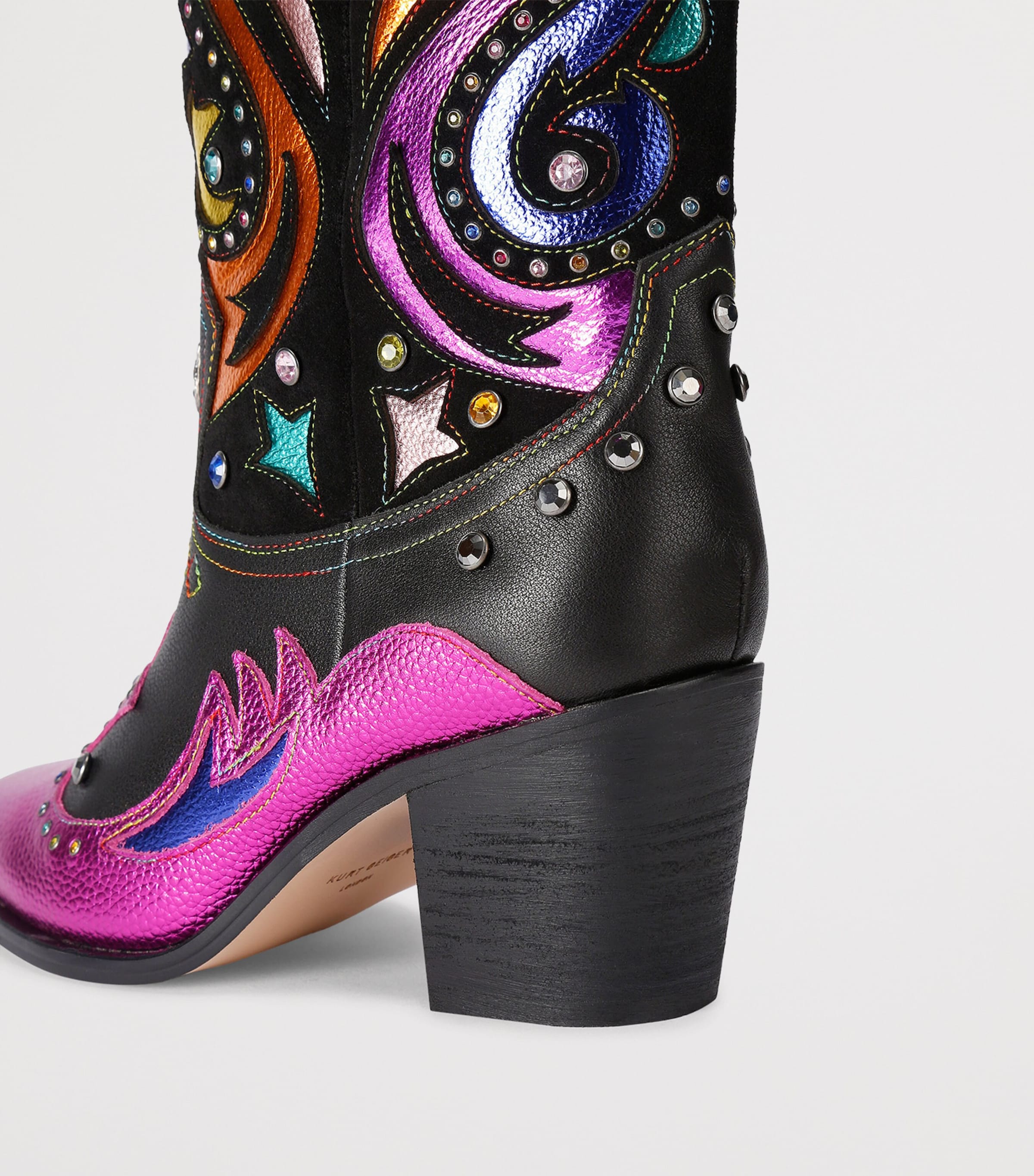 Leather Kensington Cowboy Boots BLACK/COMB Image 3