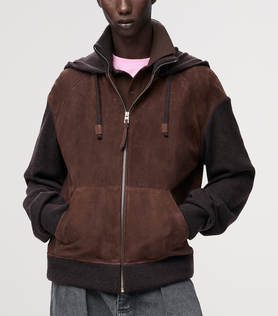 Suede-Wool Zip-Up Hoodie DARK BROWN Image 3