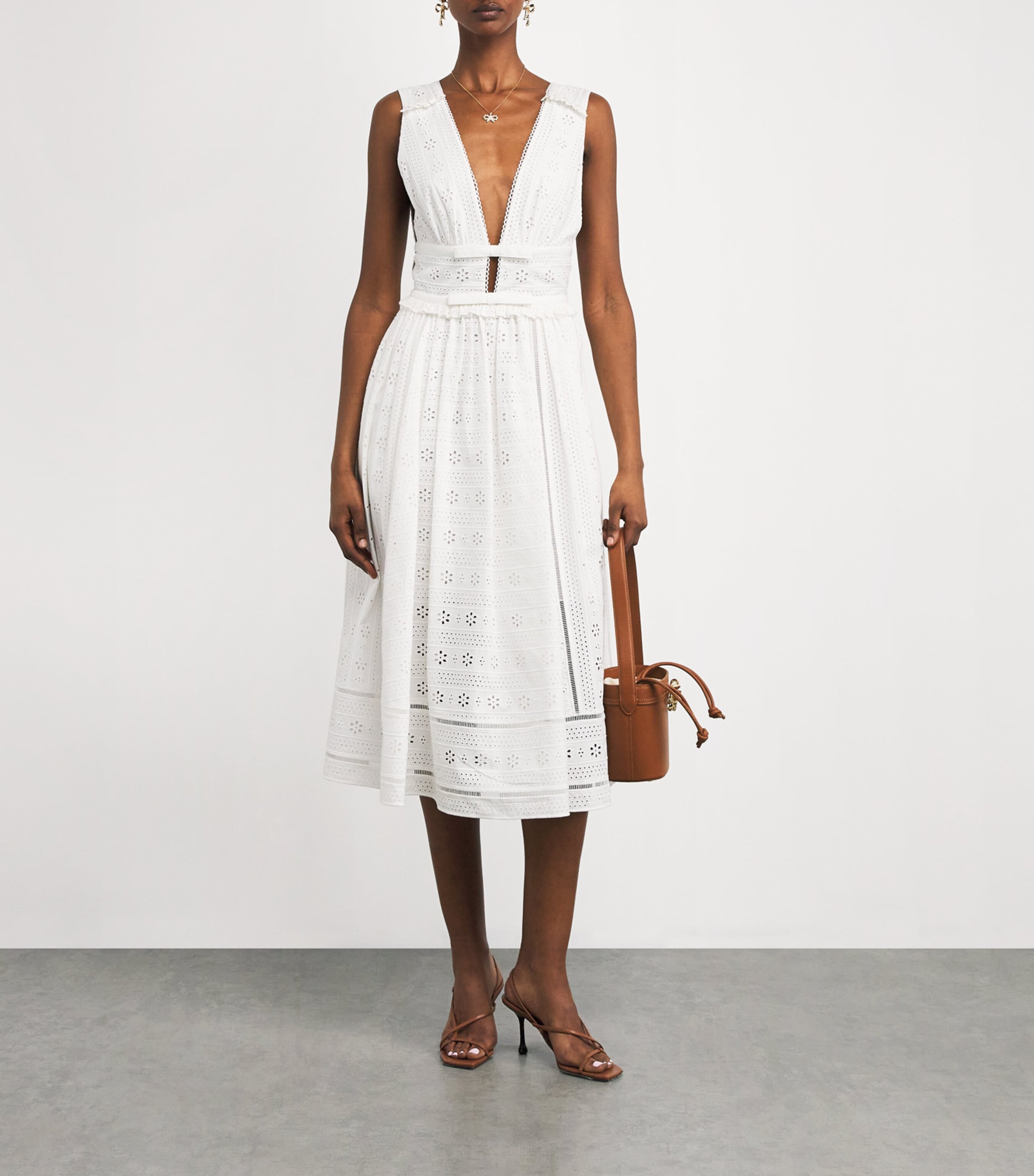 Broderie Anglaise Bow Midi Dress WHITE Image 2