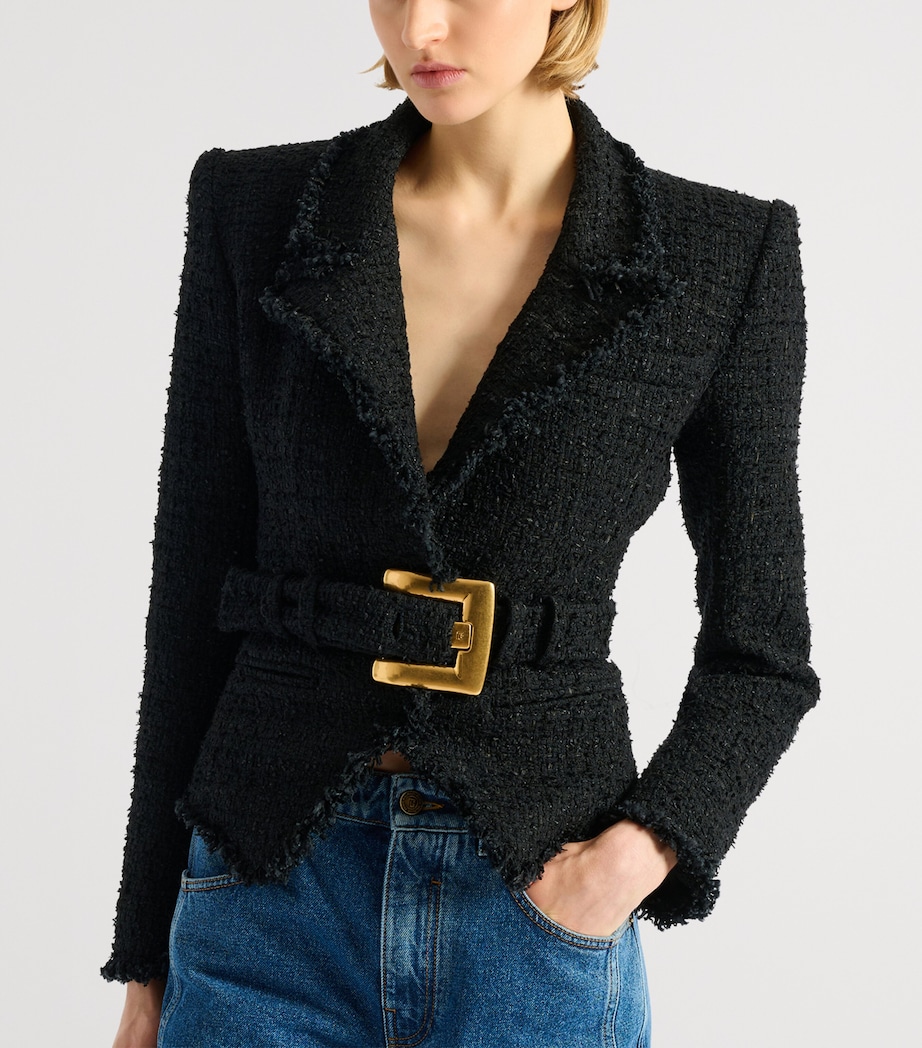 Balmain Womens Tweed Belted Blazer Noir Image 3