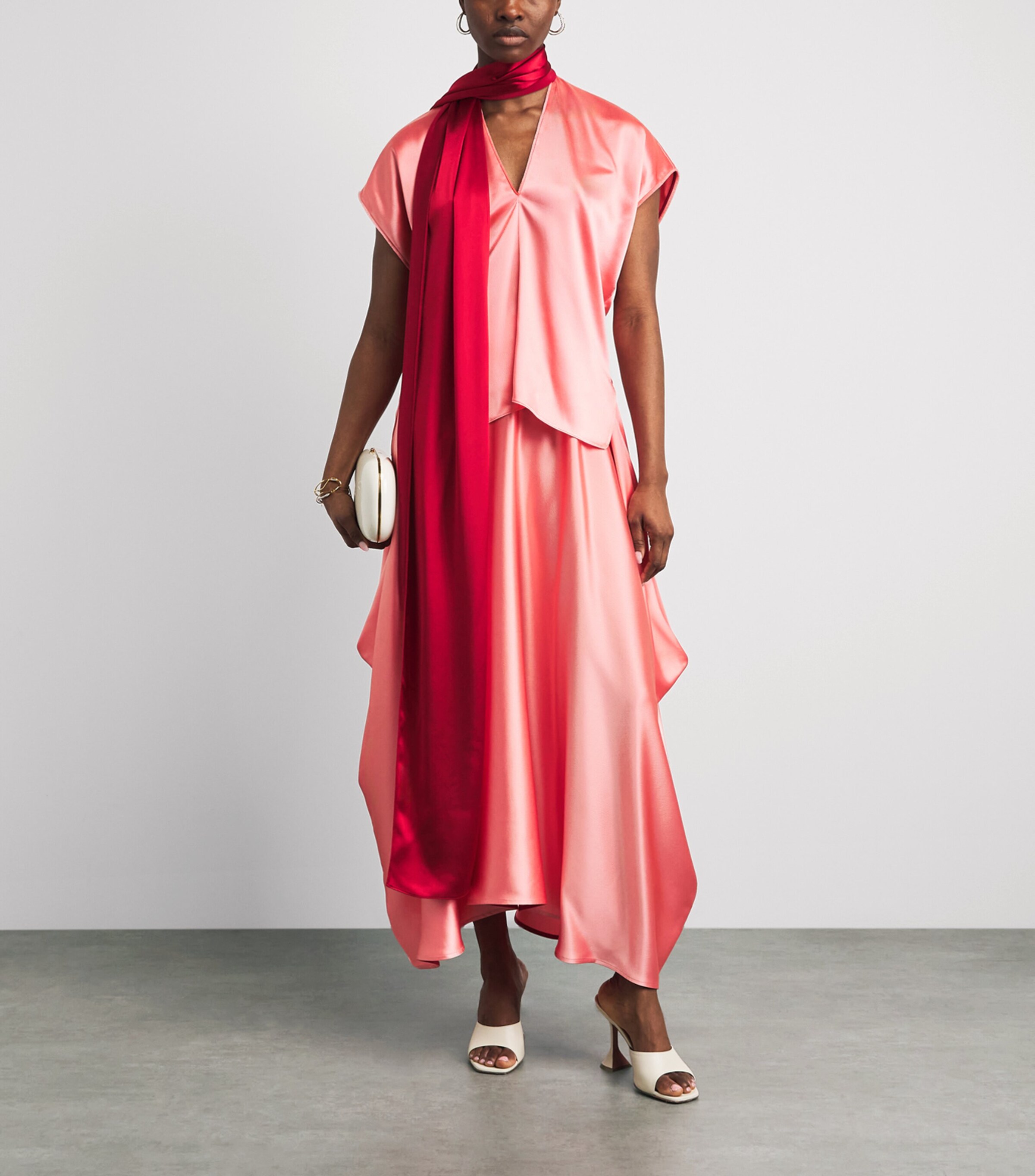 Roksanda Womens Satin Amari Midi Skirt Peach Pink Image 2