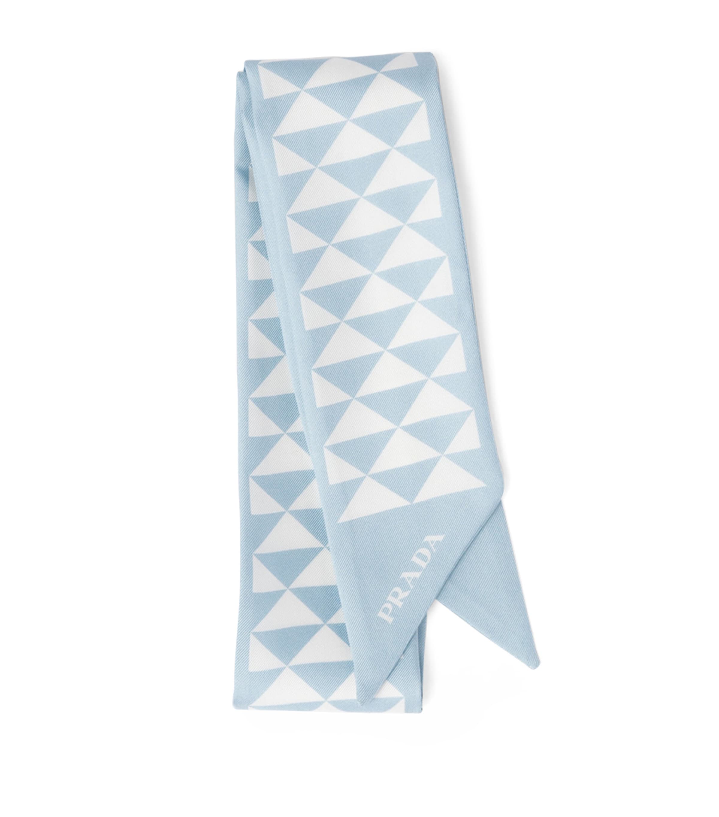 Prada Triangle Logo Silk Scarf In Turquoise
