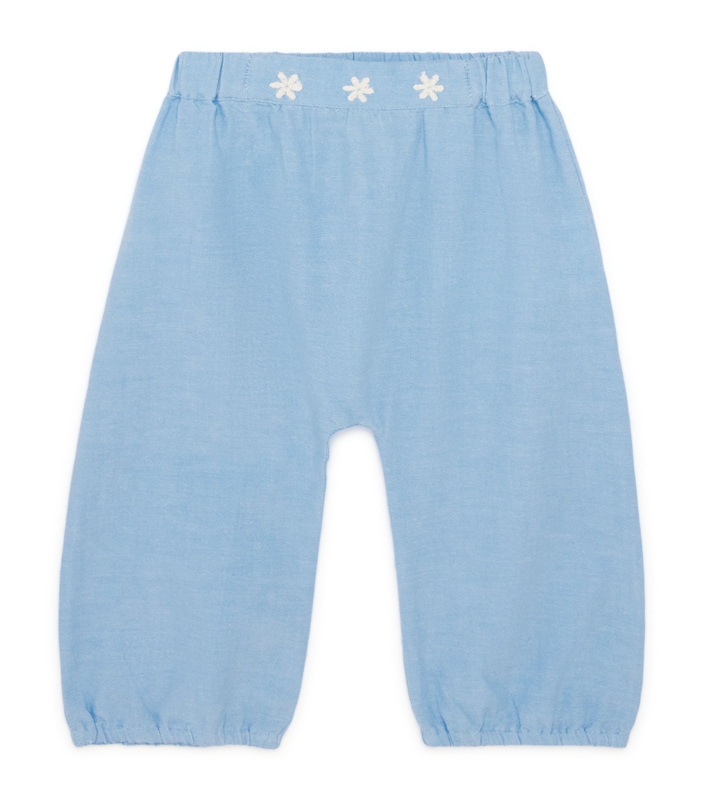 Louise Misha Cotton Lace-Trim Floreli Trousers (3-24 Months) Blue Image 1