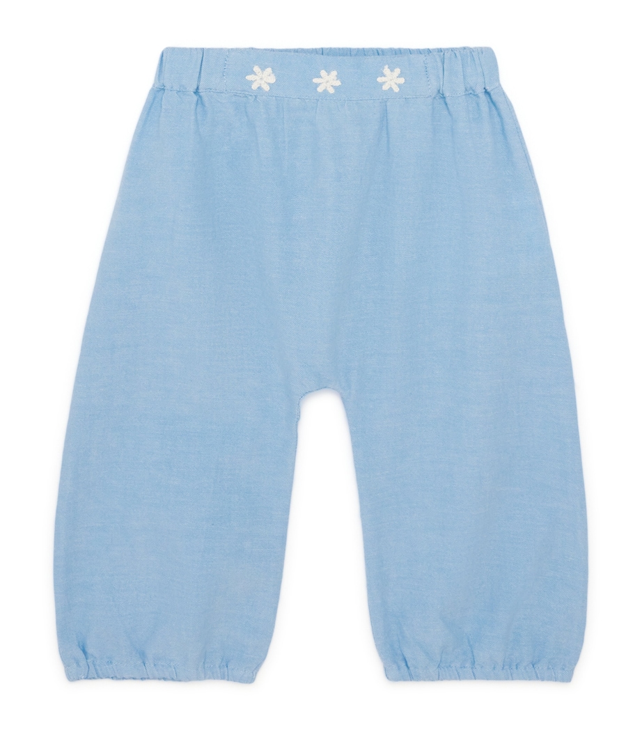 Louise Misha Cotton Lace-Trim Floreli Trousers (3-24 Months) Blue Image 1