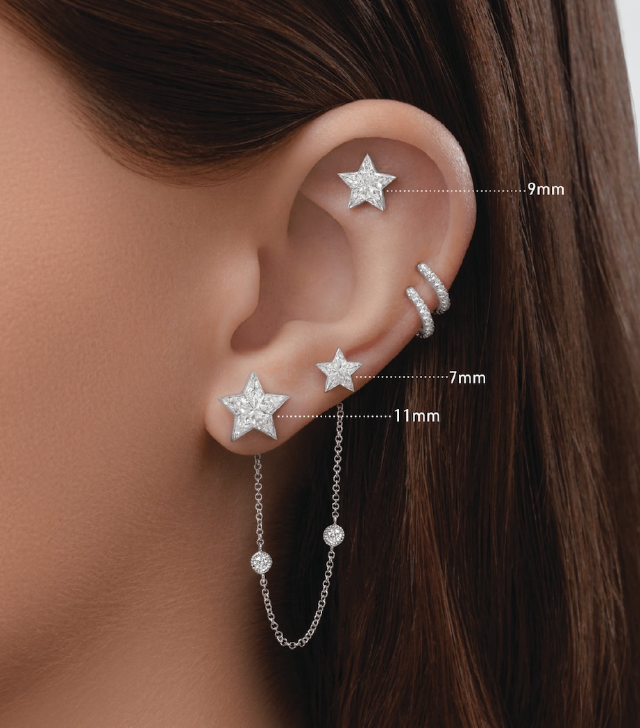 White Gold Invisible Set Diamond Star Threaded Stud Earring (9mm) WHITE GOLD Image 2