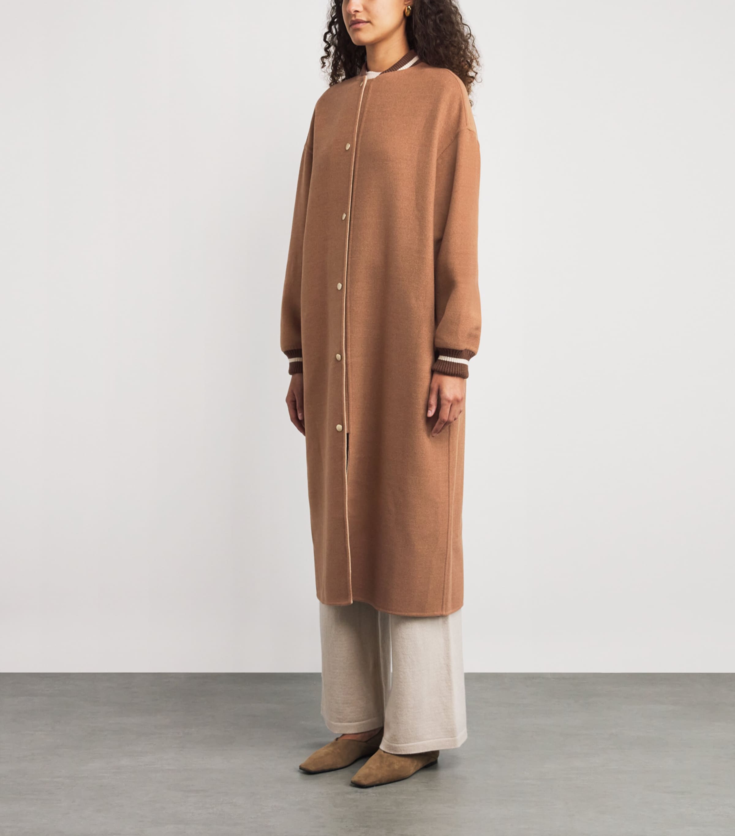 Wool Longline Bomber Jacket VISONE SABBIA Image 3