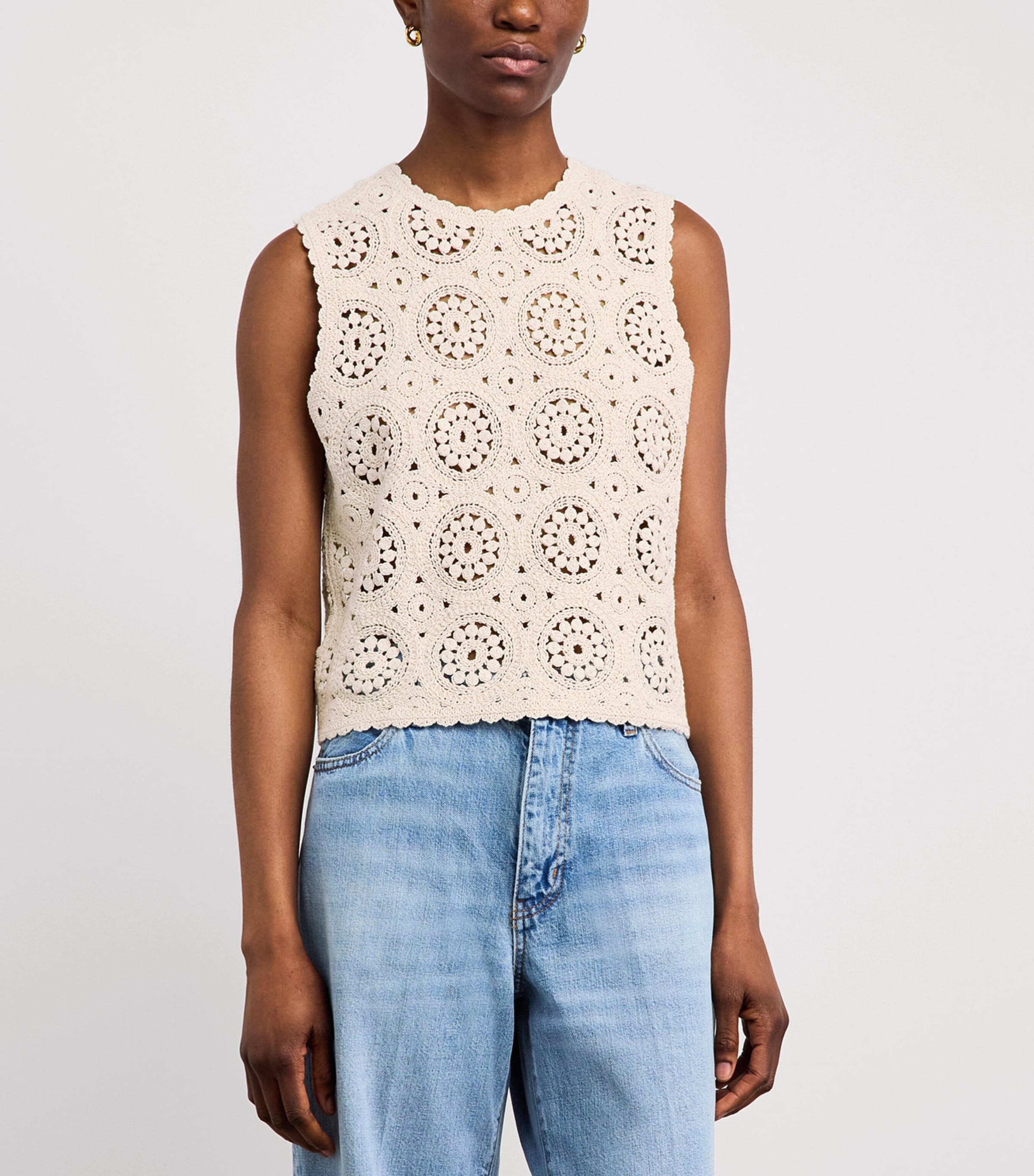 FRAME Womens Crochet Tank Top Crea Cream Image 4