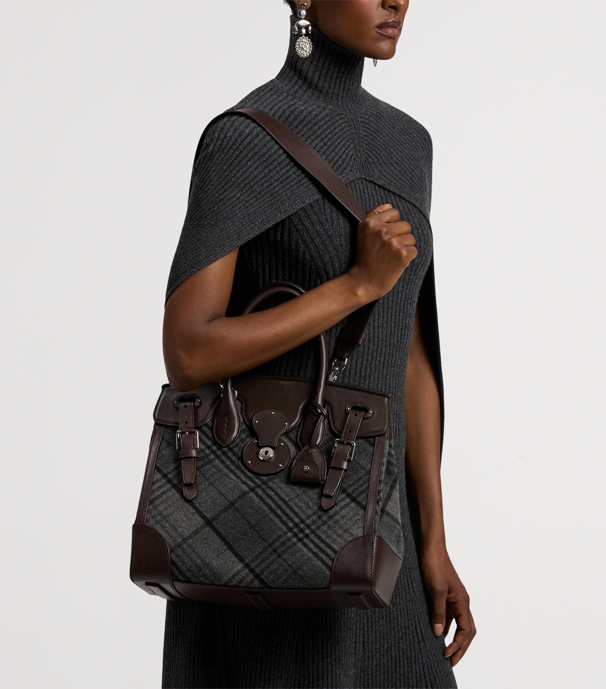 Wool-Leather Soft Ricky 33 Top-Handle Bag GREY MULTI/MOCHA Image 8