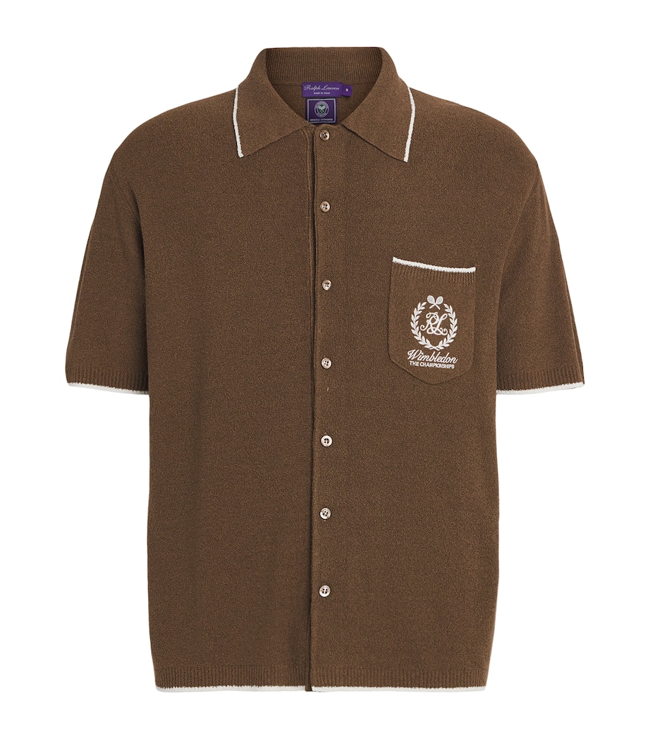 Ralph Lauren Purple Label Mens x Wimbledon Silk-Blend Short-Sleeve Shirt Sft Mch/cl Image 1