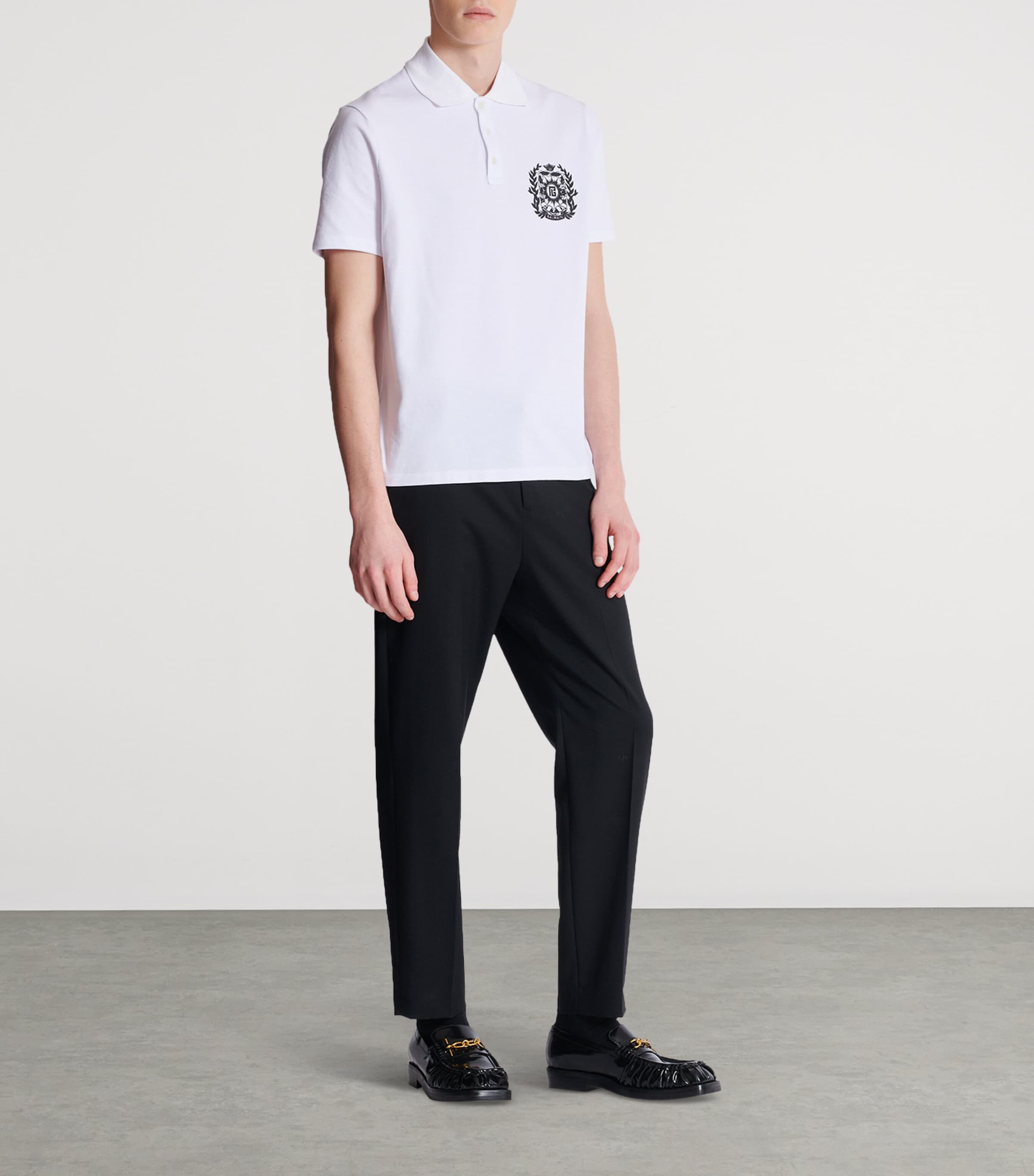 Cotton Crest Print Polo Shirt GAB BLANC/NOIR Image 5