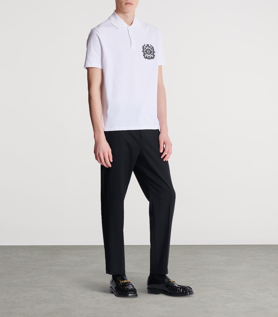 Cotton Crest Print Polo Shirt GAB BLANC/NOIR Image 5