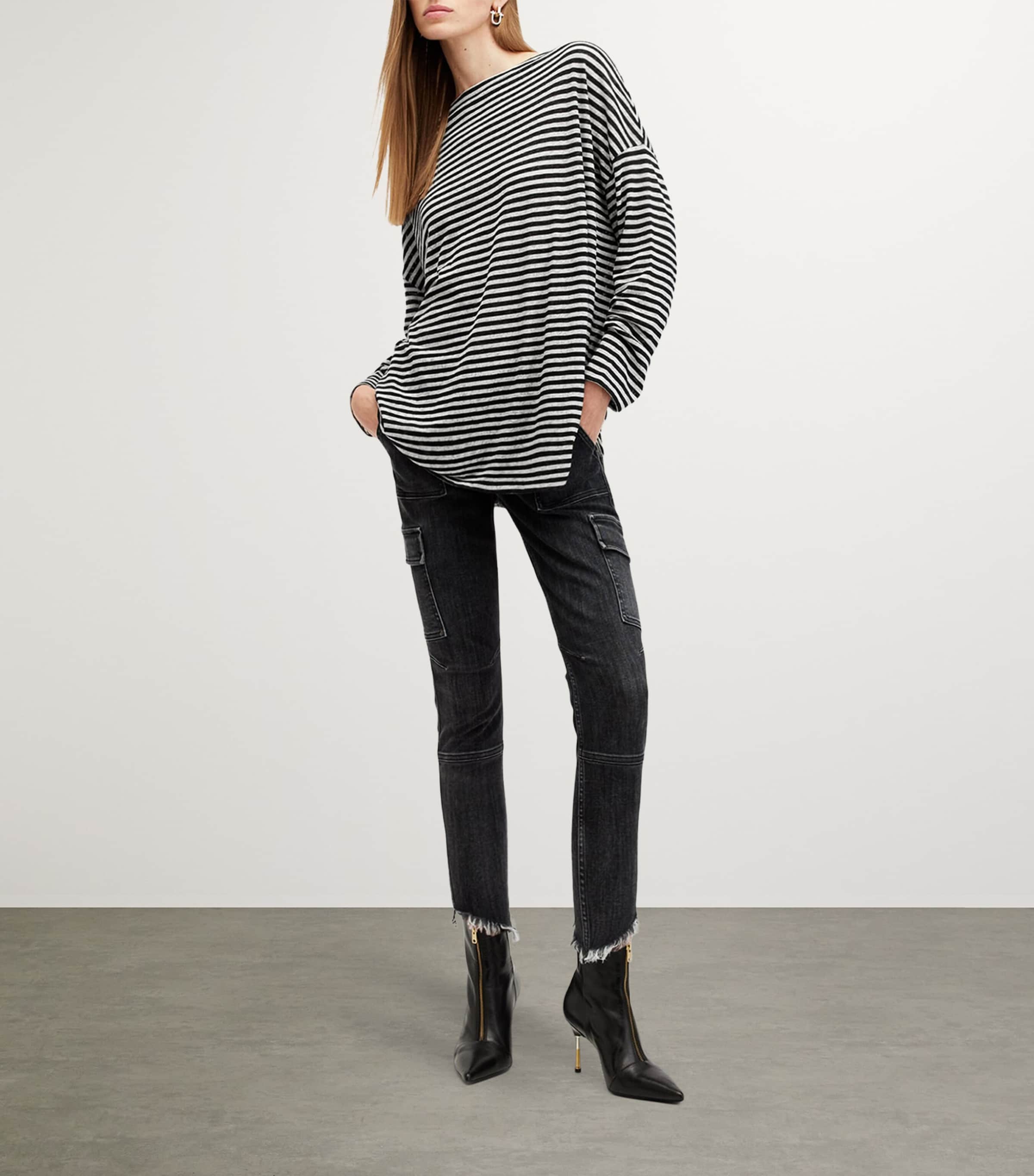 AllSaints Womens Striped Rita T-Shirt Chalk/ink Image 2