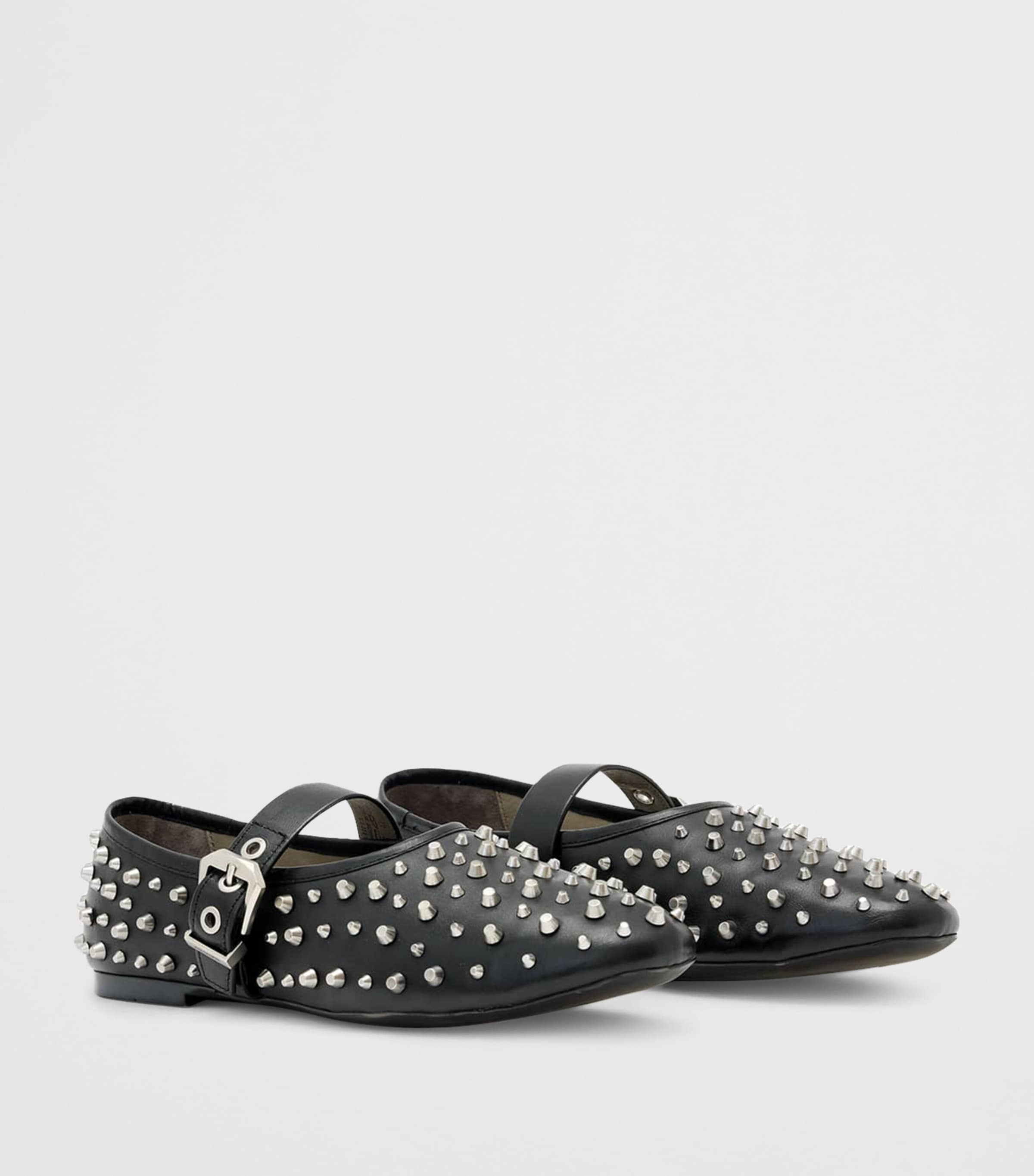 AllSaints Leather Sabine Stud Ballet Flats Black Image 3