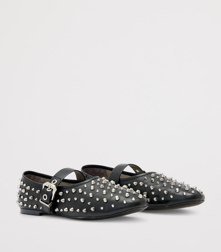 AllSaints Leather Sabine Stud Ballet Flats Black Image 3