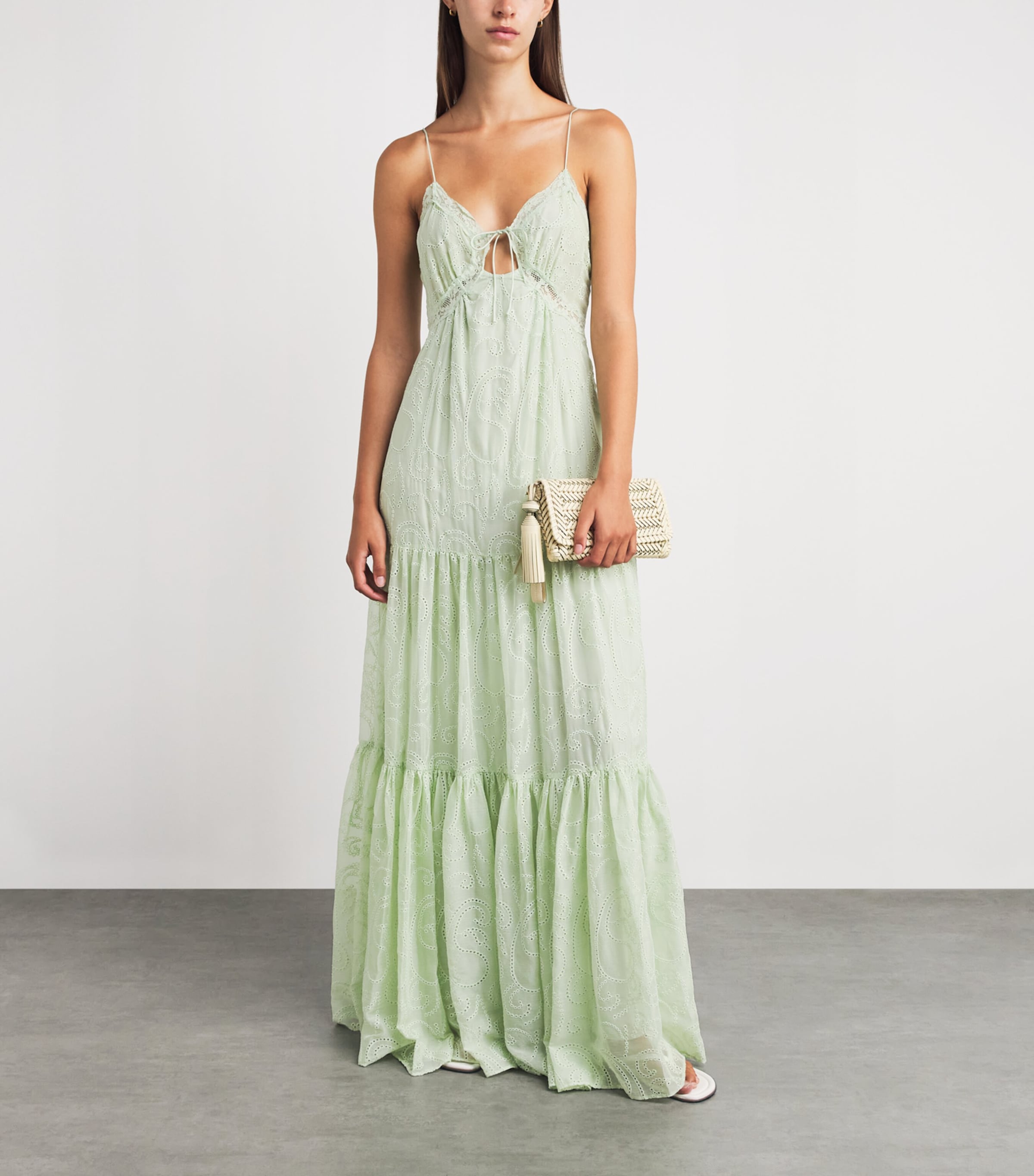 Alice+Olivia Womens Lace-Trim Nicky Maxi Dress Light Sage Image 2