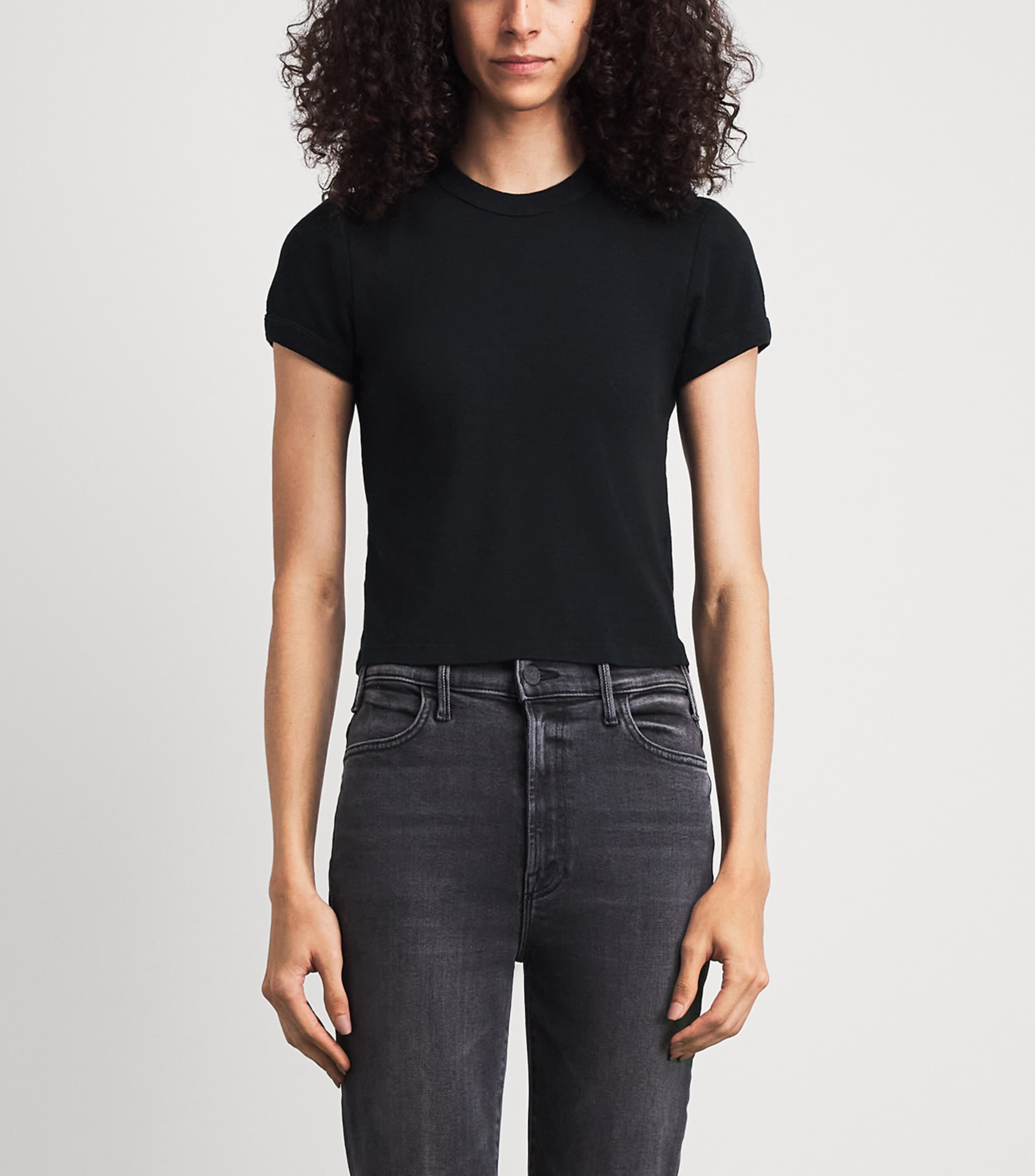MOTHER Womens Cotton Itty Bitty Ringer T-Shirt Black Blk Image 4