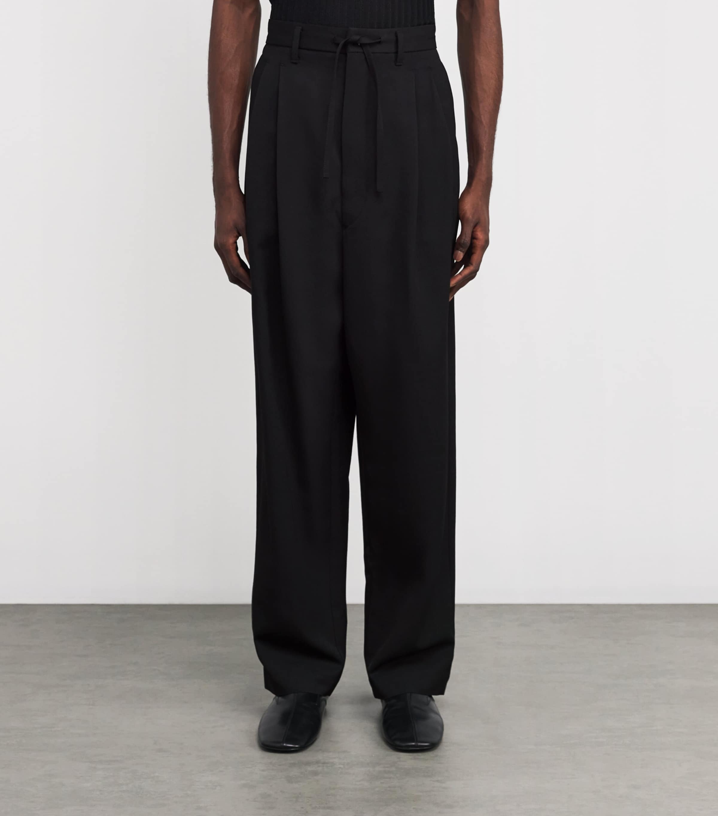 Wool-Blend Drawstring Pleated Trousers BK999/BLACK Image 3