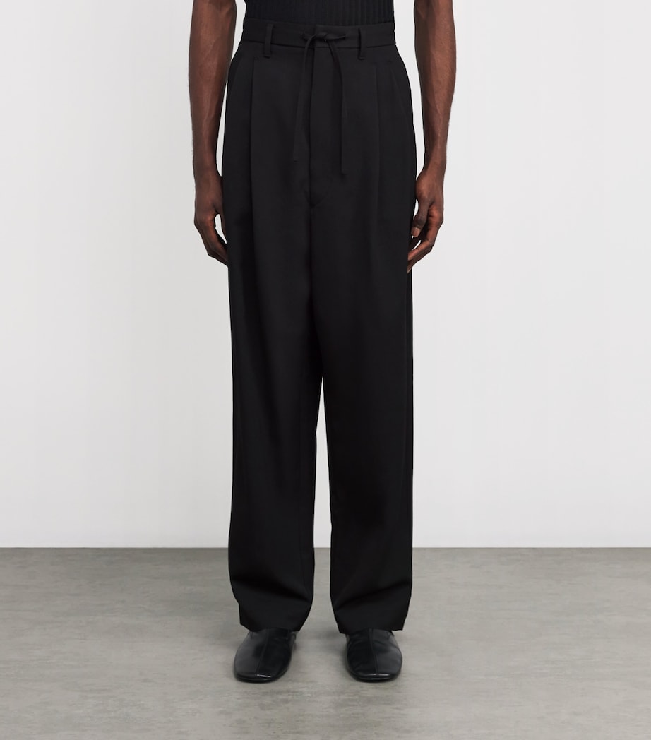 Wool-Blend Drawstring Pleated Trousers BK999/BLACK Image 3