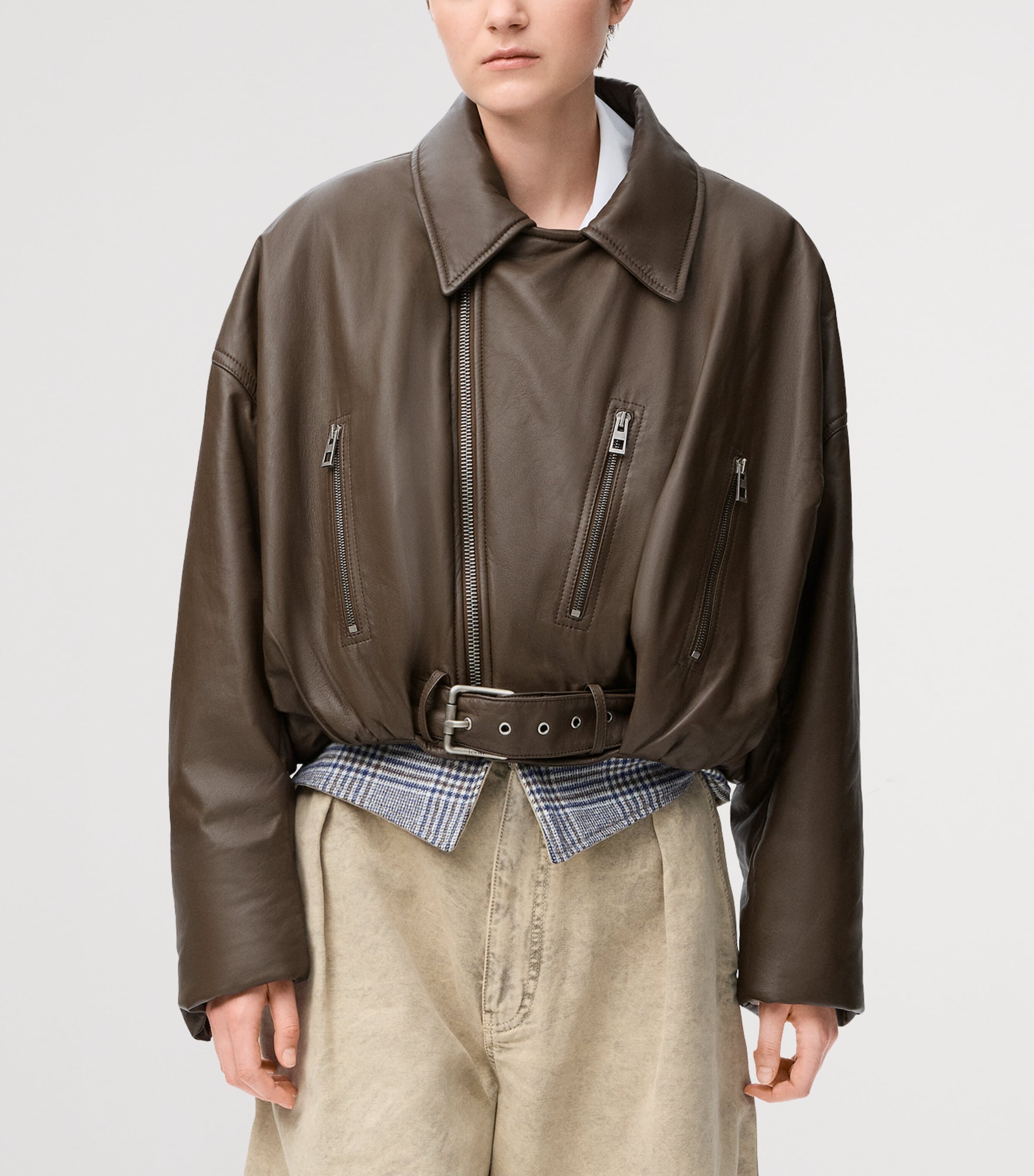 Nappa Lambskin Biker Jacket KHAKI GREEN Image 3