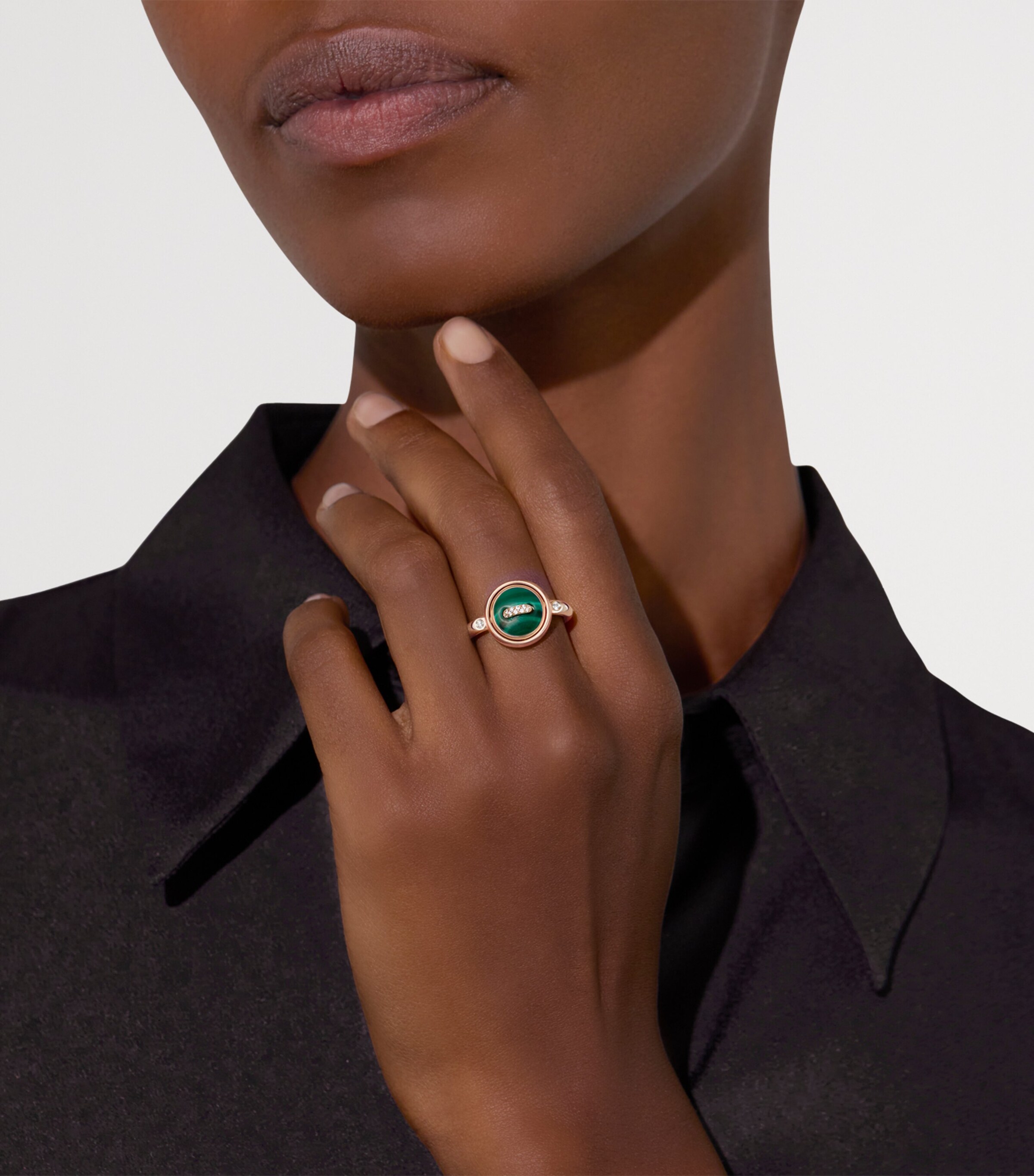 Rose Gold, Diamond, Malachite and Mother-of-Pearl Pom Pom Dot Ring BMPMY Image 8