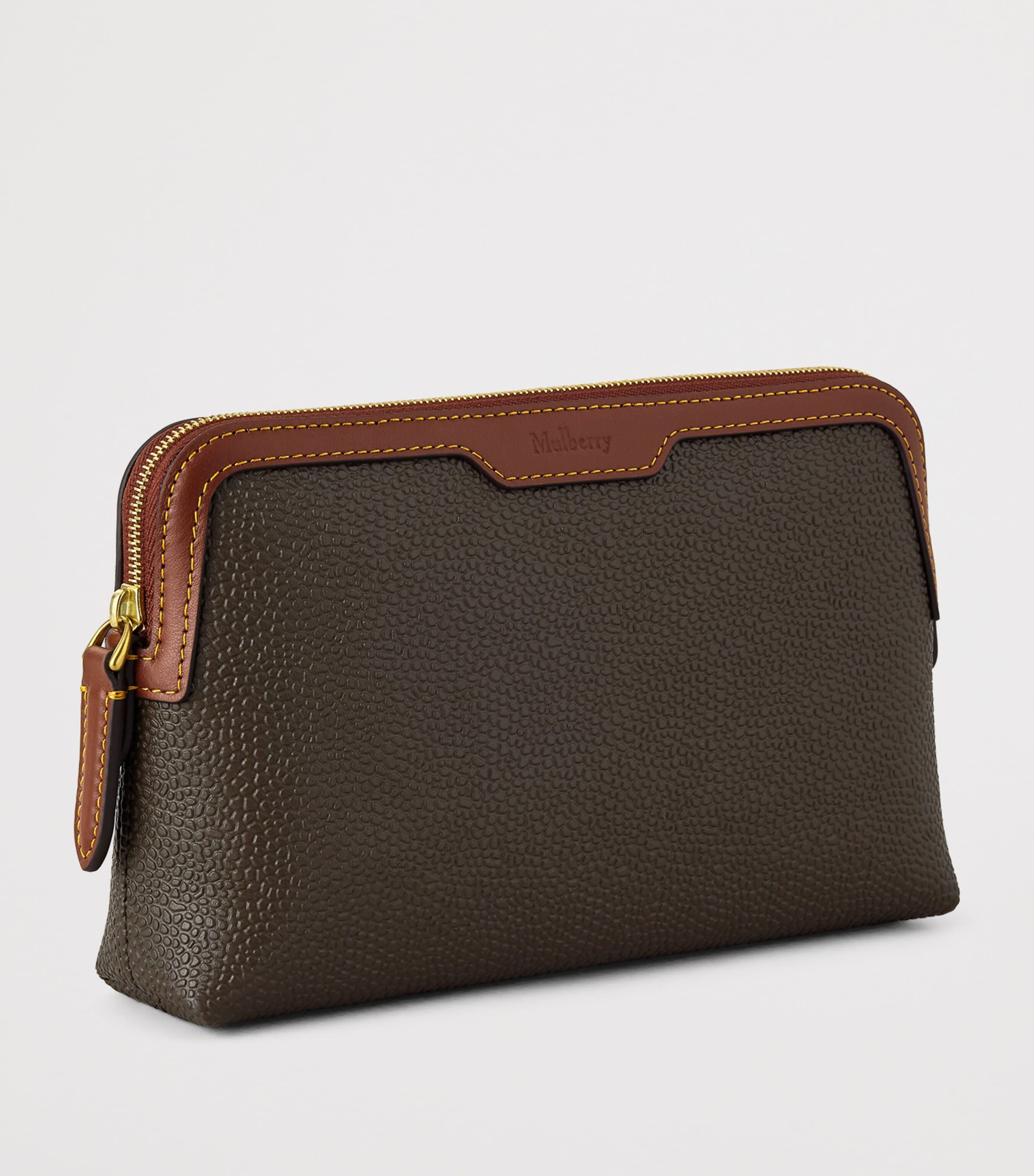 Mulberry Small Scotch Grain Cosmetic Pouch Mole Cognac Image 3