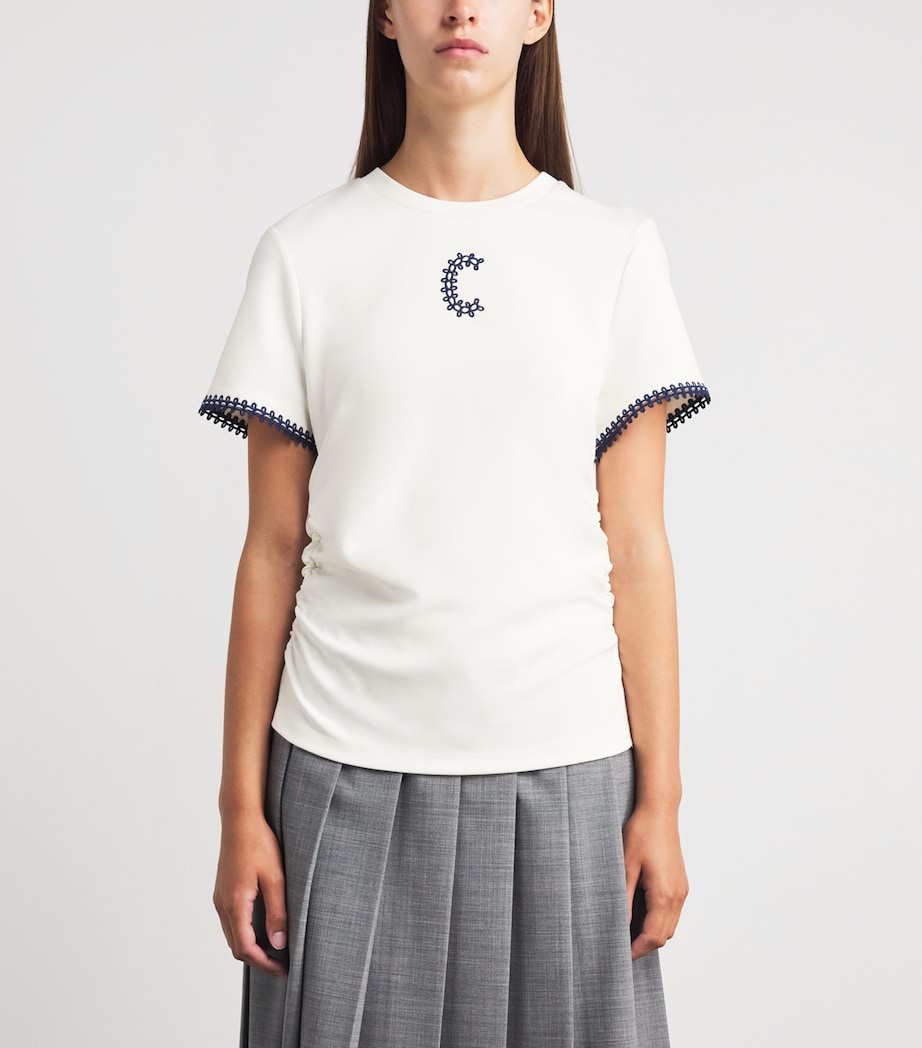 Claudie Pierlot Womens Ruched Embroidered Logo T-Shirt Ecru Image 4