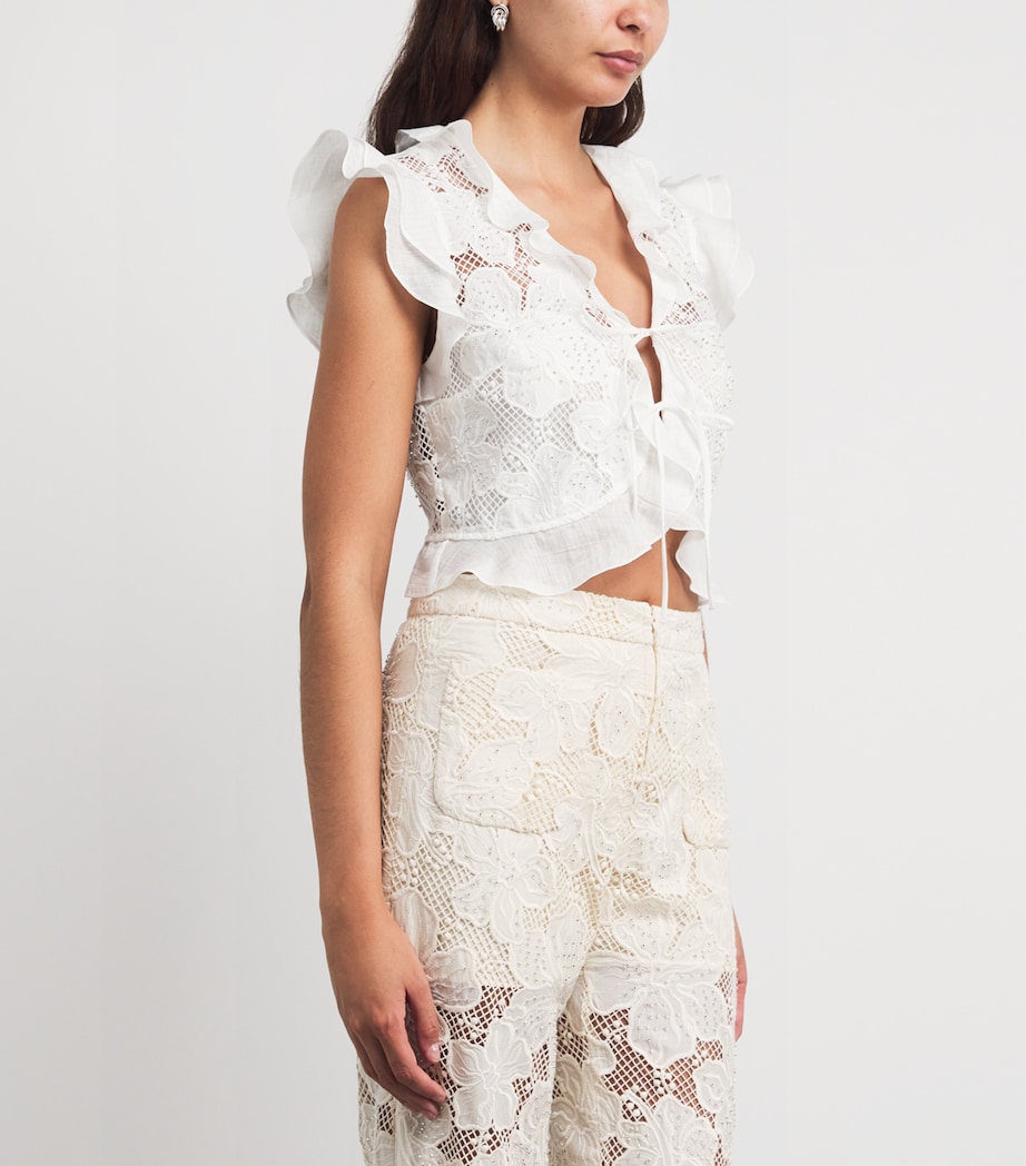 Sandro Paris Womens Guipure Lace Crop Top White Image 4