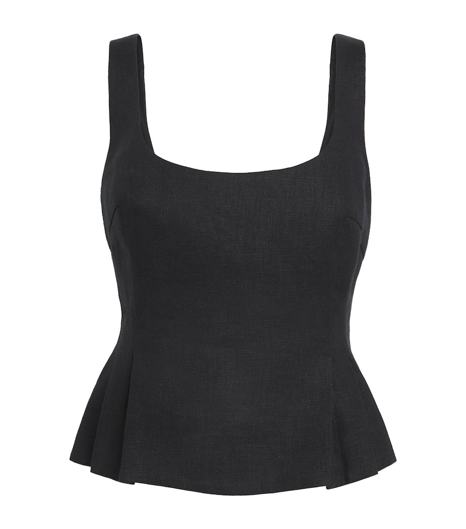 Linen Rosalie Peplum Top BLACK Image 1