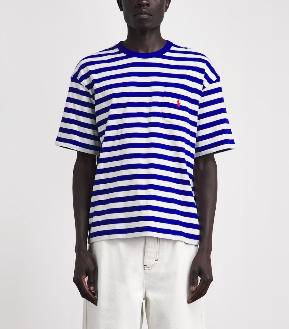 Polo Ralph Lauren Mens Cotton Stripe Polo Pony T-Shirt Rugby Royal/white Image 4