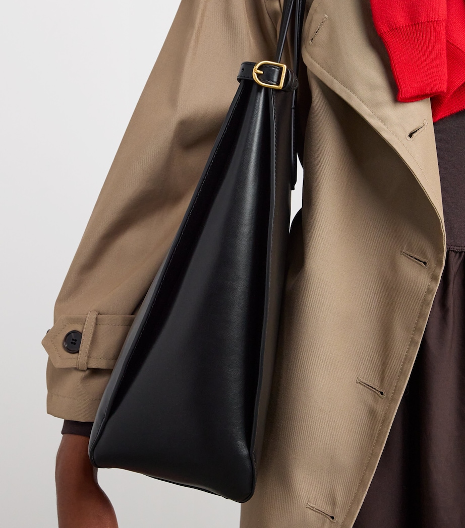 Large Leather Bellport Tote Bag BLACK Image 5