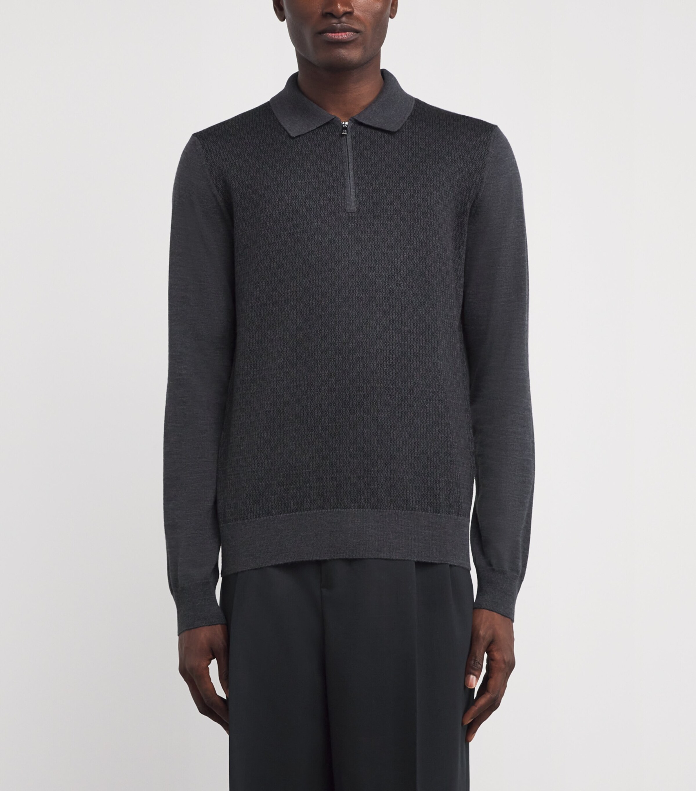 Wool Knit Zip Polo Sweater 13 GREY Image 3