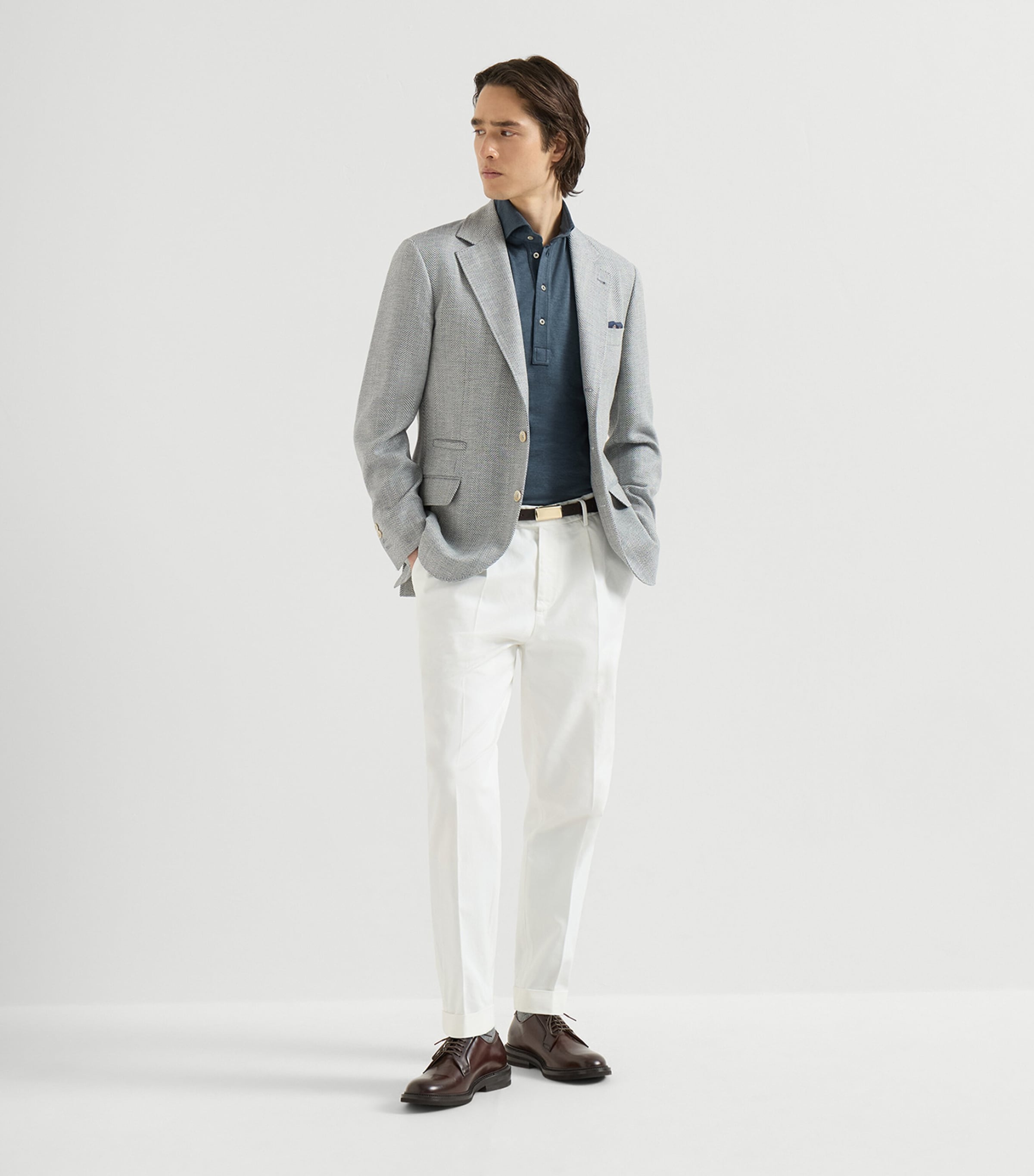 Brunello Cucinelli Mens Wool-Alpaca-Silk Chevron Blazer Image 2