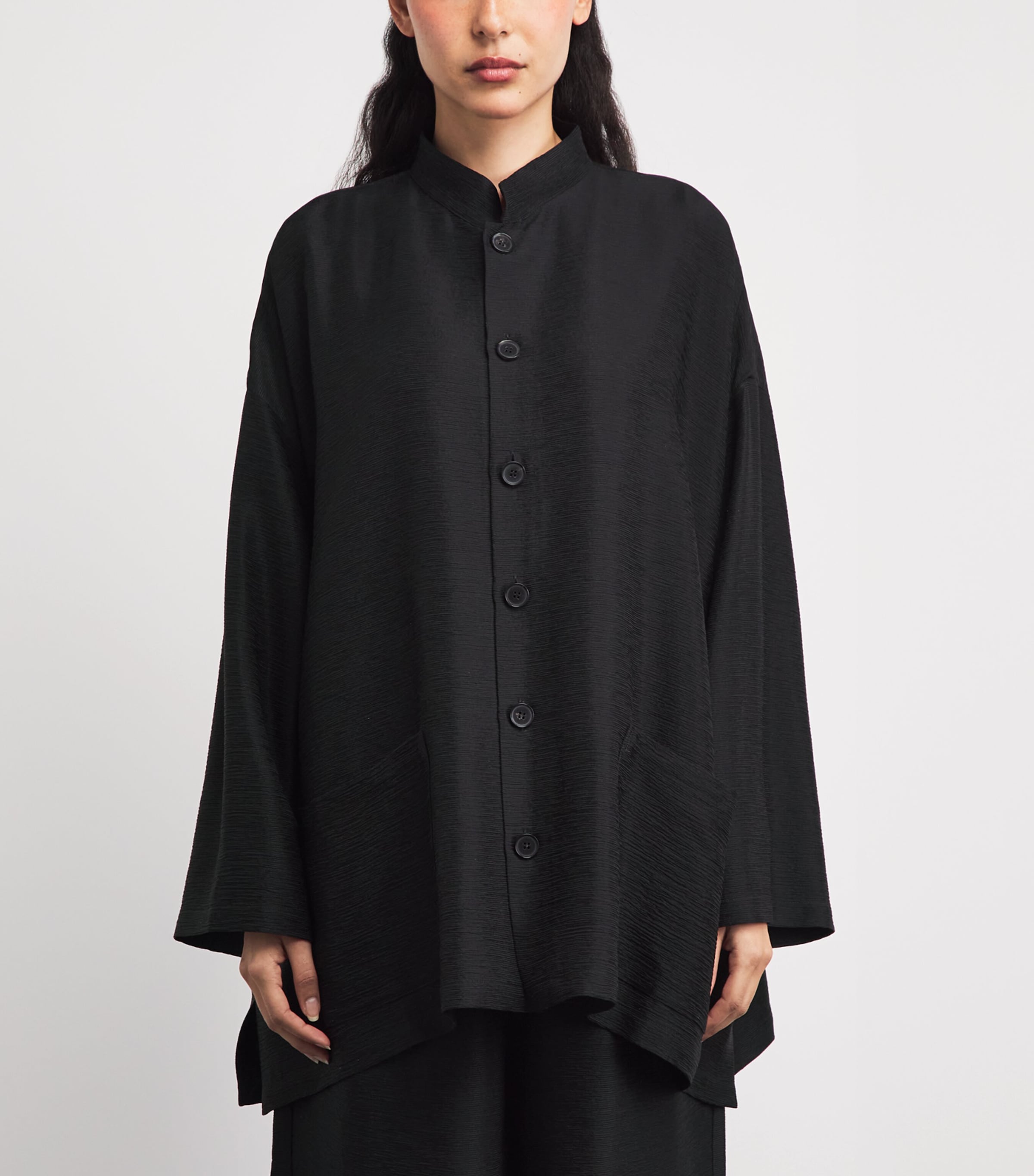 Eskandar Womens Silk Plissé Wide A-Line Jacket Black Image 4