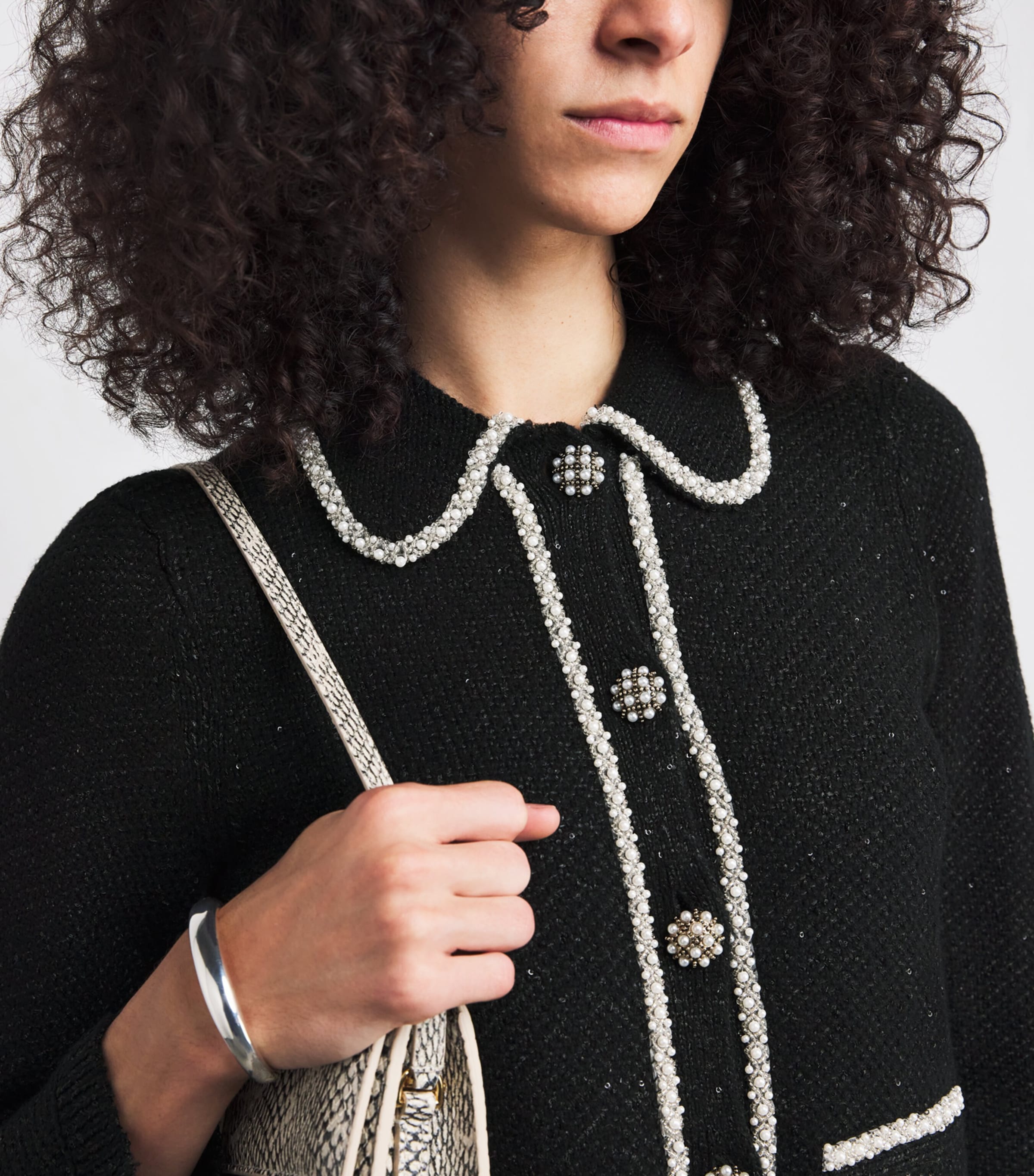 Tweed Noella Cardigan A001 BLACK Image 6