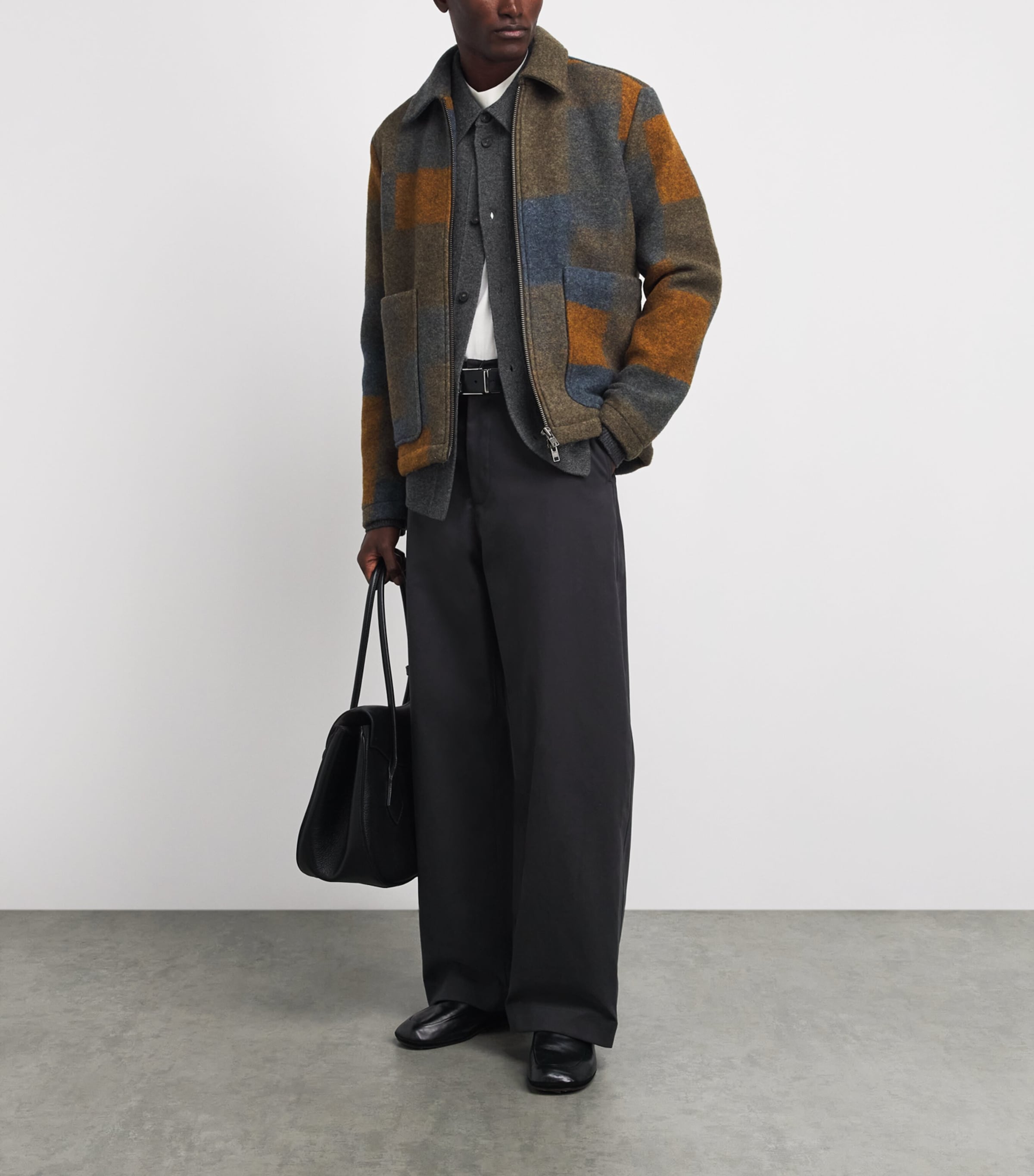 FRAME Mens Wool Collar Cardigan Dkgr Dark Grey Image 2