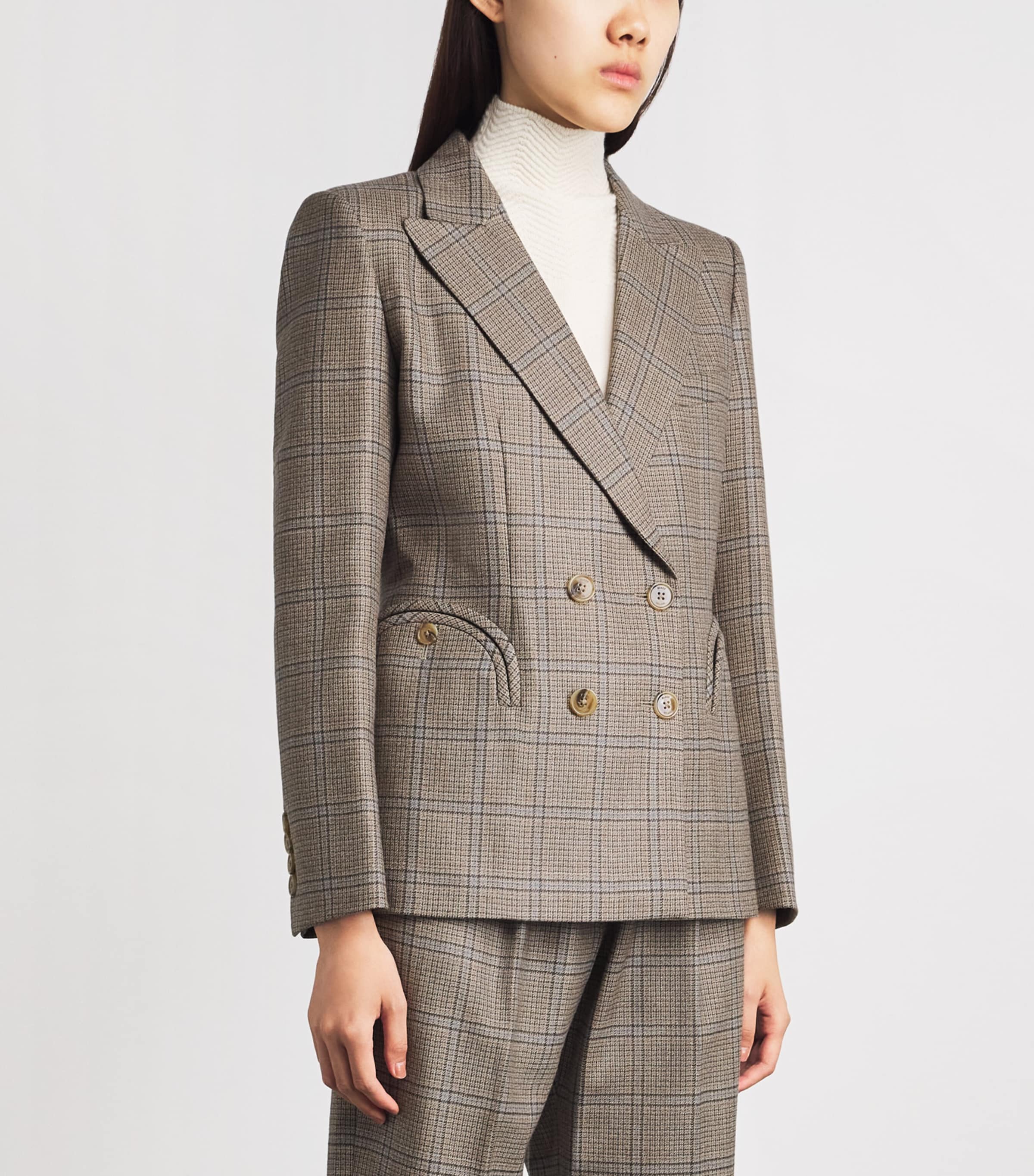 Blazé Milano Womens Virgin Wool Charmer Double-Breasted Blazer Beige Image 4