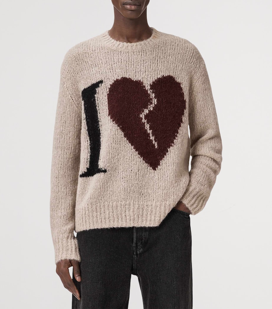 AllSaints Mens Wool-Blend Lover Sweater Pebble Brown Image 3
