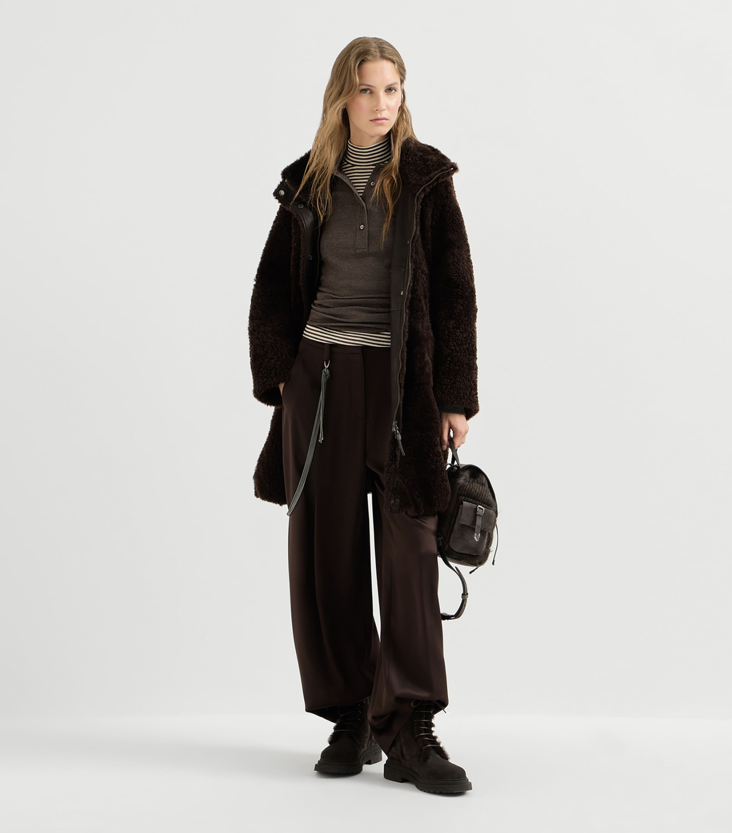 Brunello Cucinelli Brown Shearling Zip-Up Coat | Harrods US