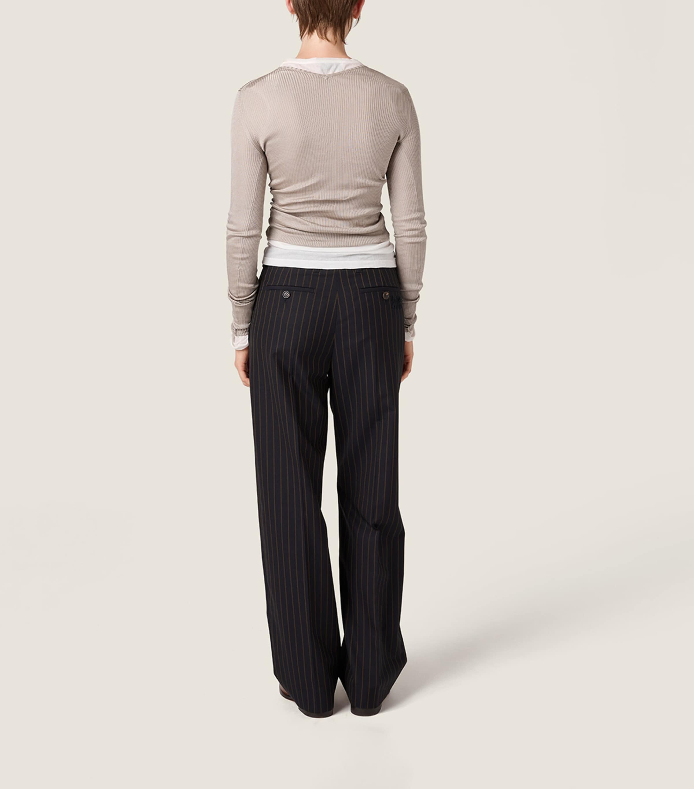 Miu Miu Womens Wool Pinstripe Trousers Blue Image 3