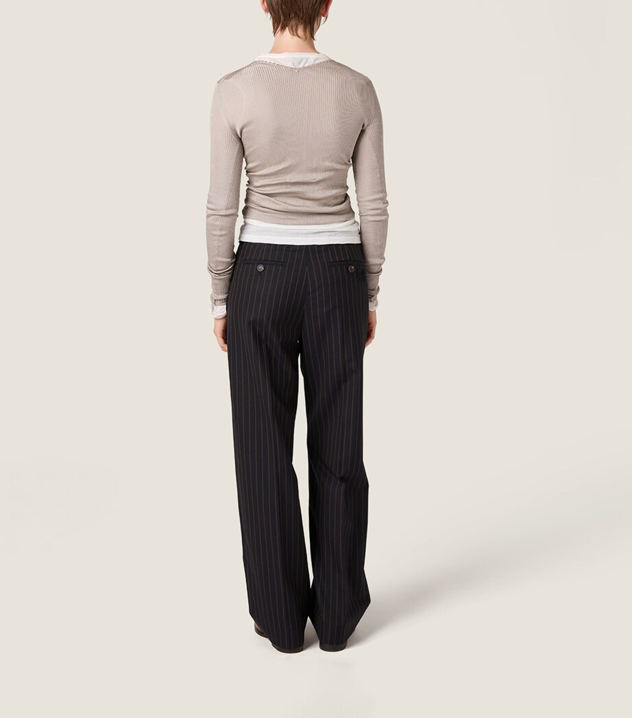 Miu Miu Womens Wool Pinstripe Trousers Blue Image 3