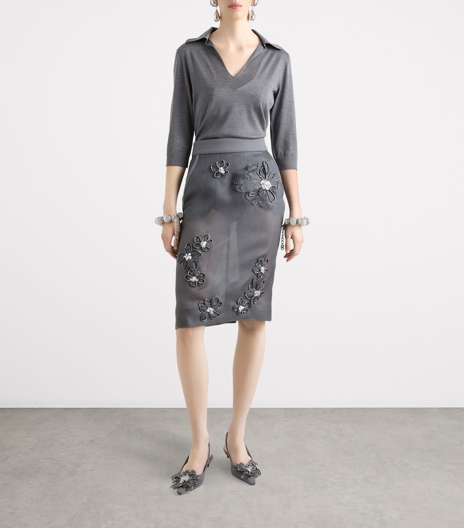 Silk-Blend Organza Floral Embroidery Midi Skirt S8400-EMBROIDERED Image 2