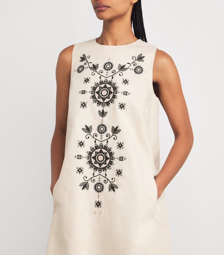 Weekend Max Mara Womens Cotton-Linen Embroidered Mini Dress Ivory Image 6