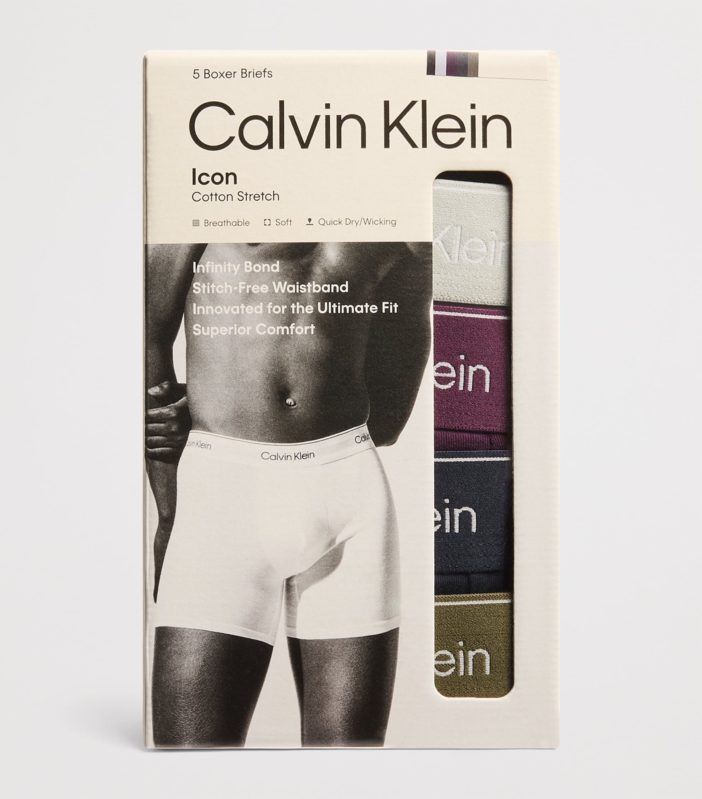 Calvin Klein Mens Stretch-Cotton Icon Boxer Briefs (Pack of 5) Black/harbor Mi Image 4