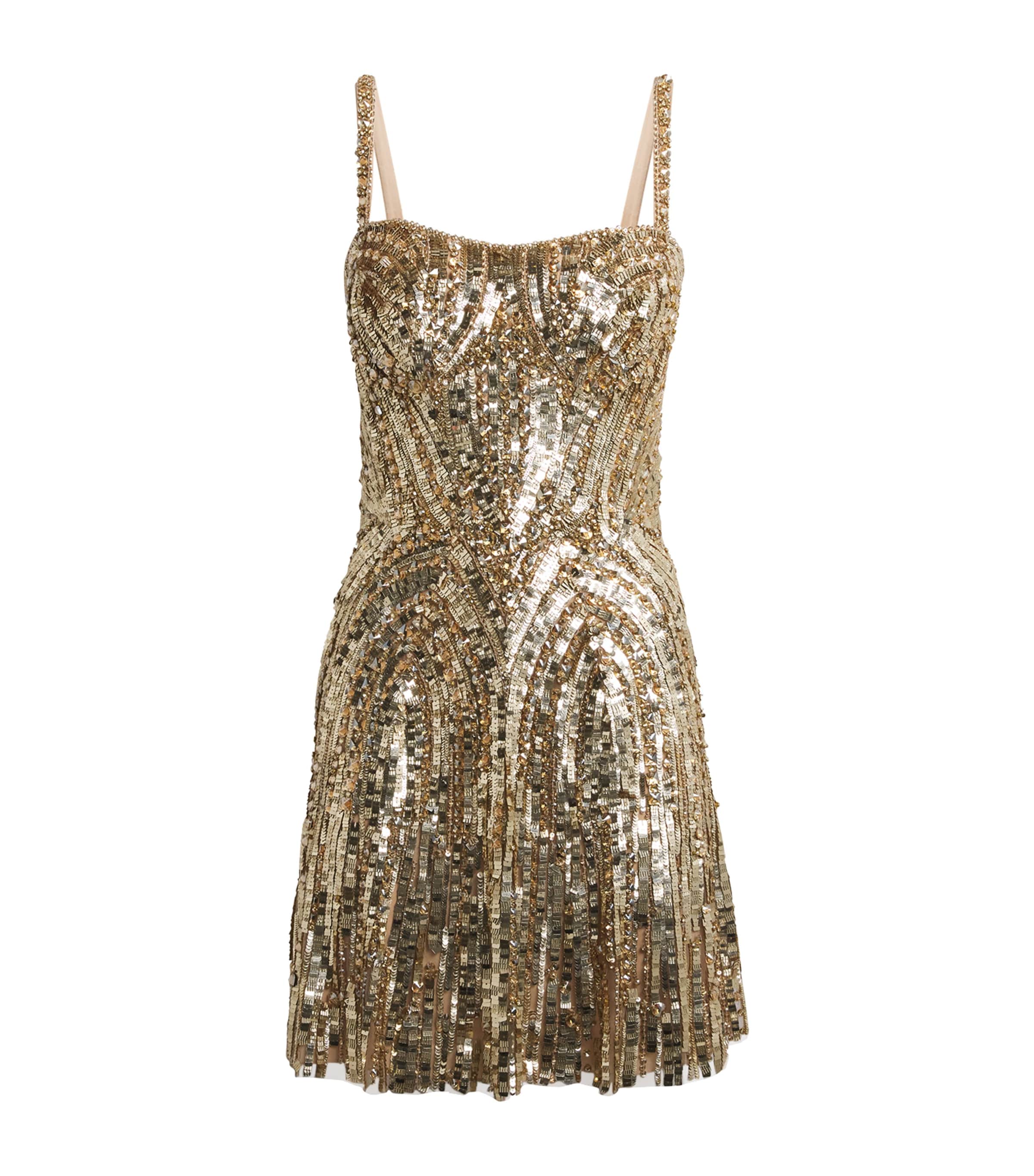 Jenny Packham Womens Embellished Rebecca Mini Dress Illusion Image 1