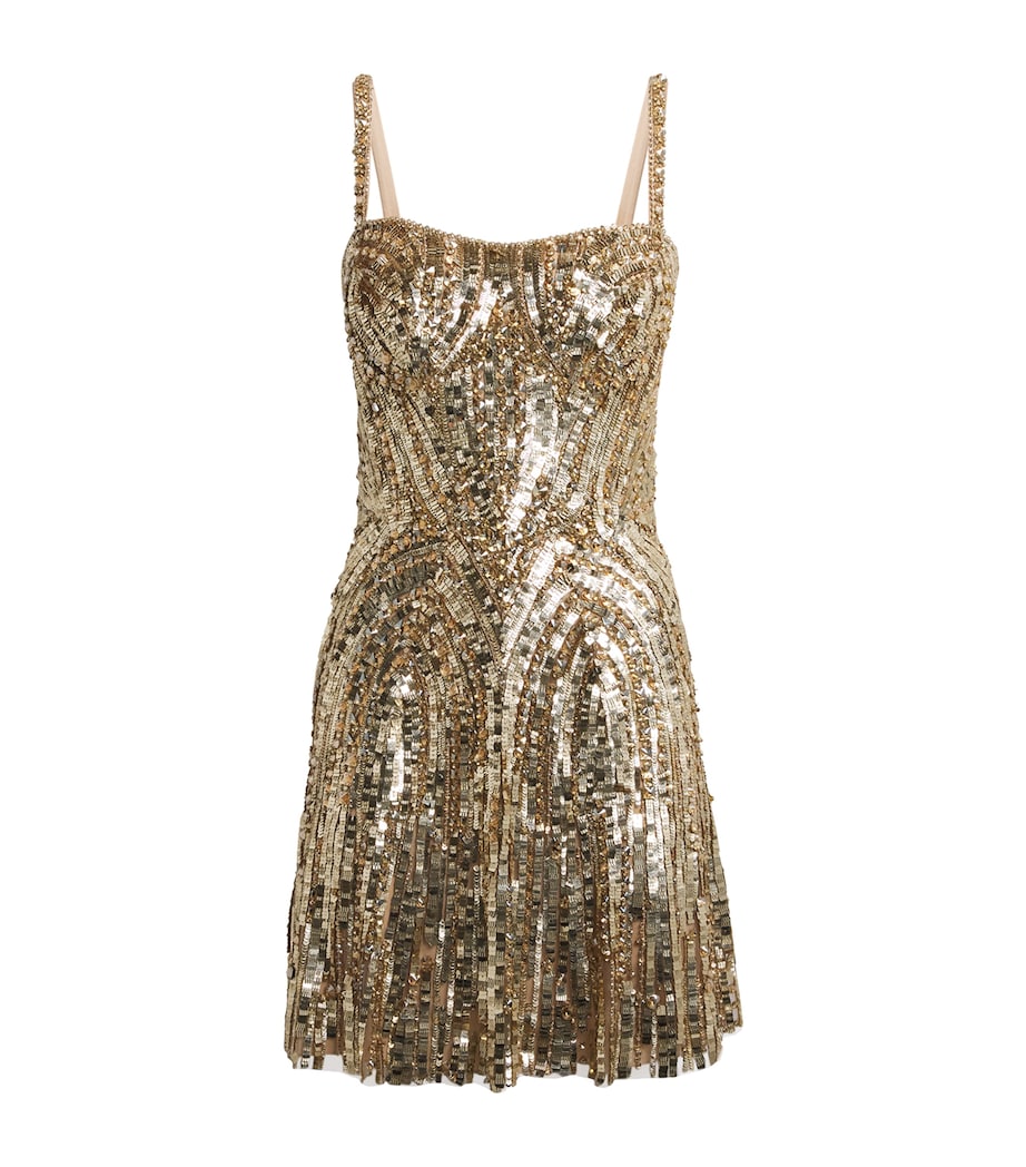 Jenny Packham Womens Embellished Rebecca Mini Dress Illusion Image 1