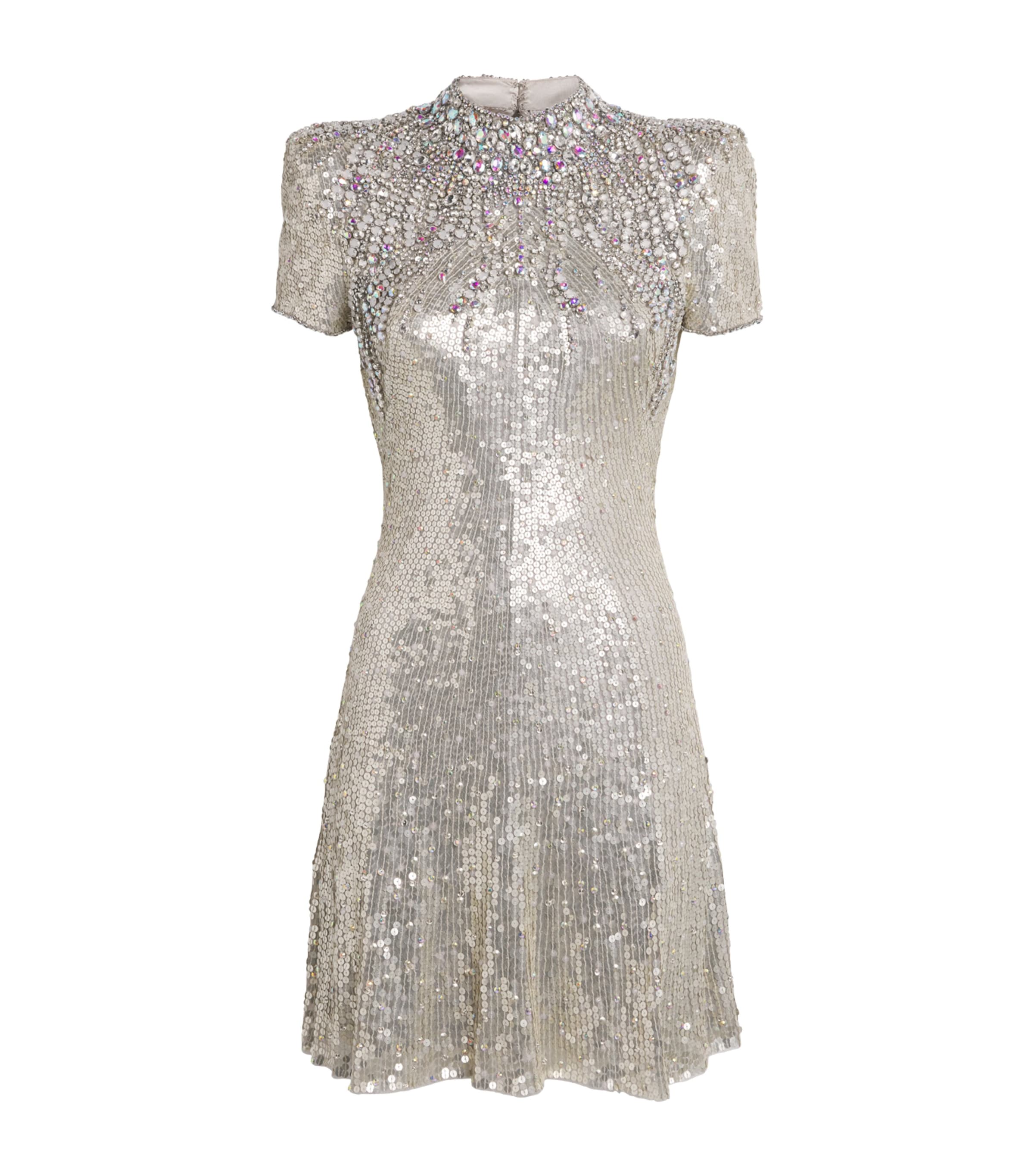 Jenny Packham Womens Sequin-Embellished Tala Mini Dress Snow Image 1