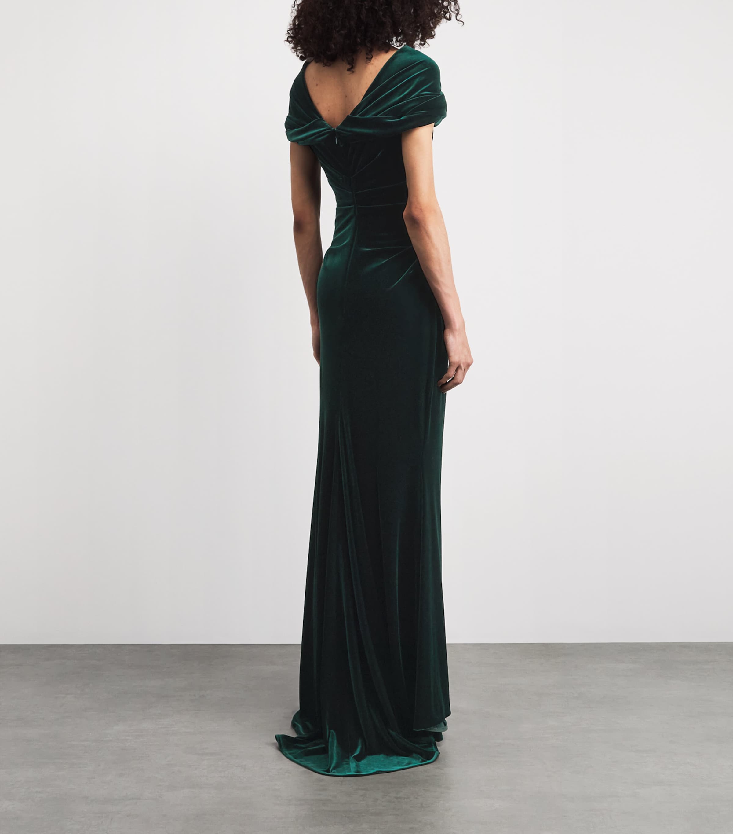 Talbot Runhof Womens Stretch-Velvet Draped Gown Hunter Green Image 4
