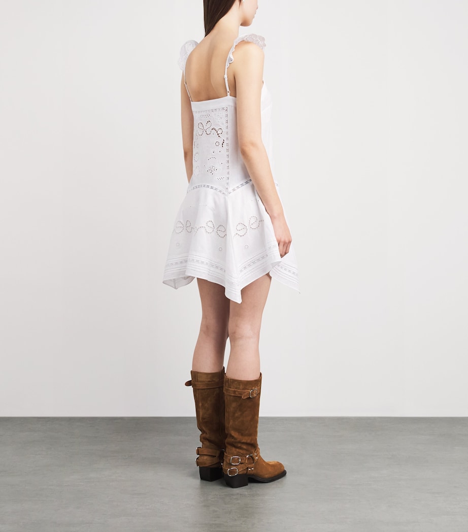 Self-Portrait Womens Linen-Cotton Embroidered Mini Dress White Image 4