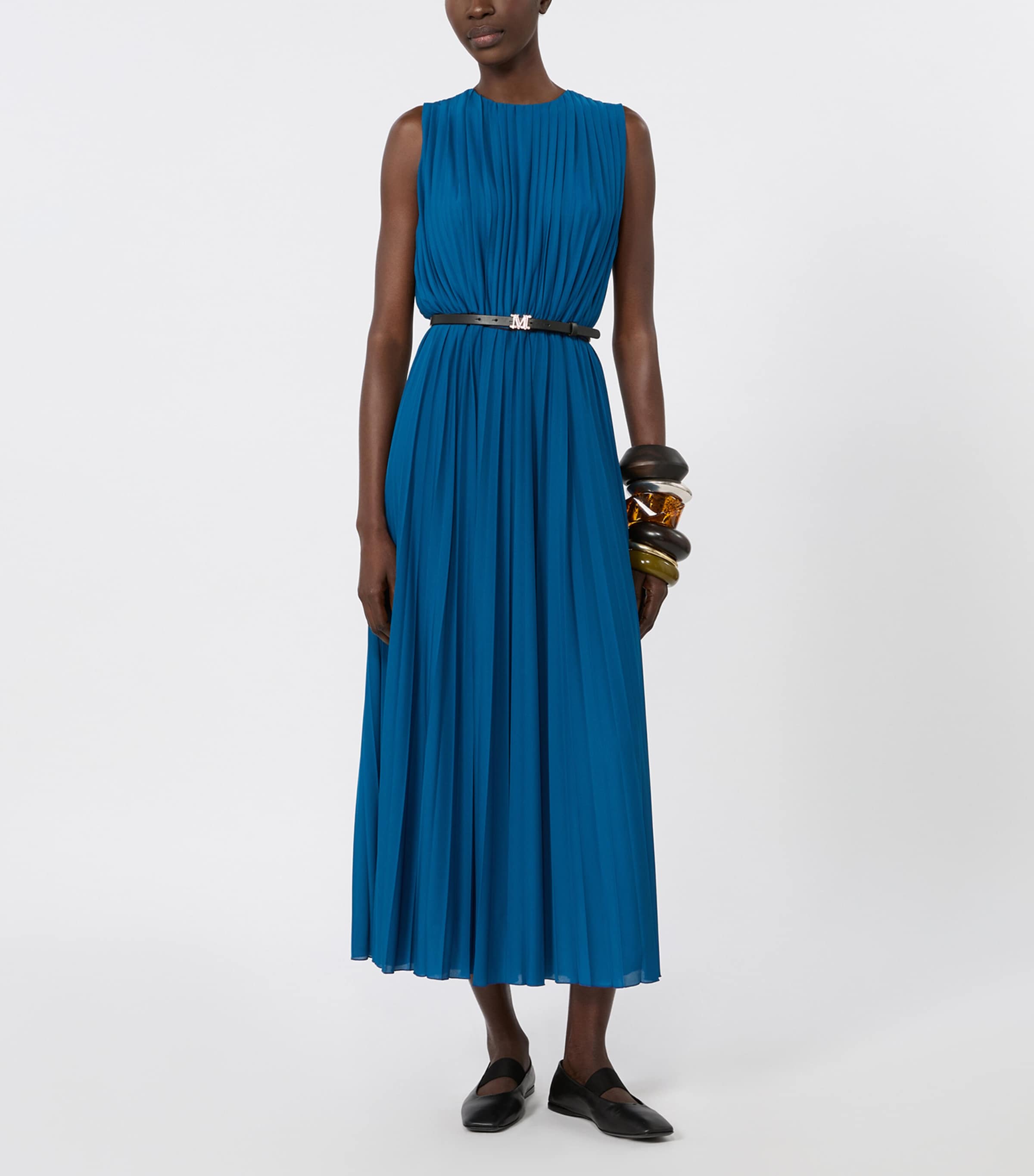 Max Mara Womens Sleeveless Pleated Midi Dress Navy Image 2